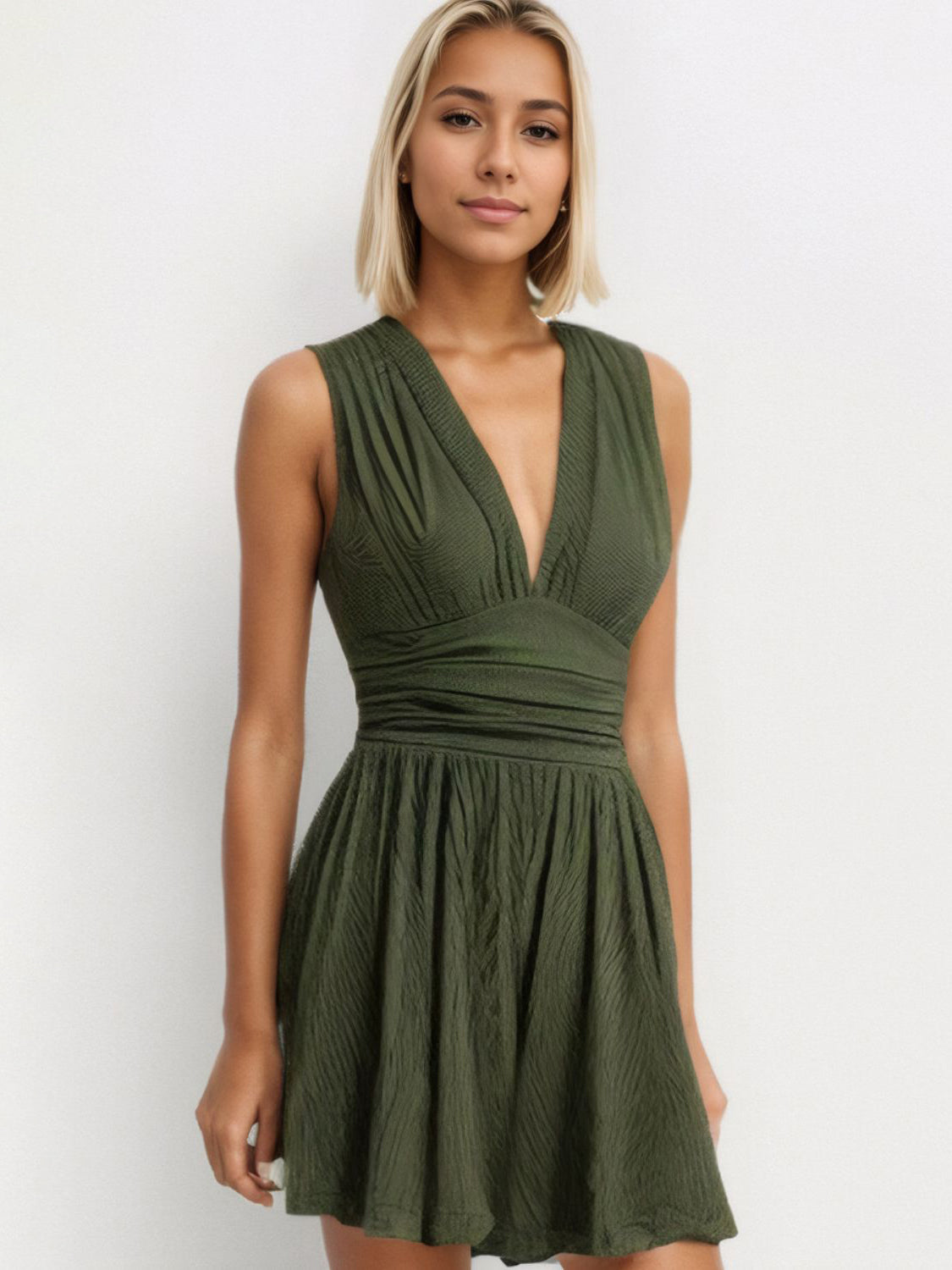 Ruched Plunge Sleeveless Romper - Charming Charlie