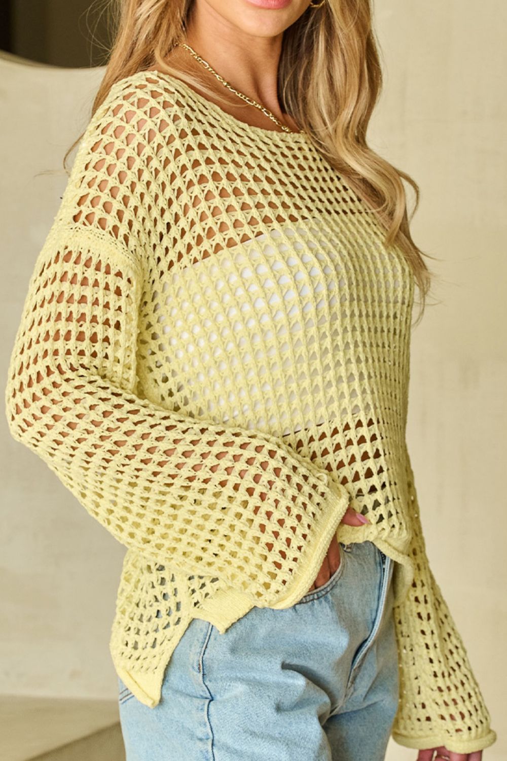 Openwork Round Neck Dropped Shoulder Knit Cover Up - Charming Charlie