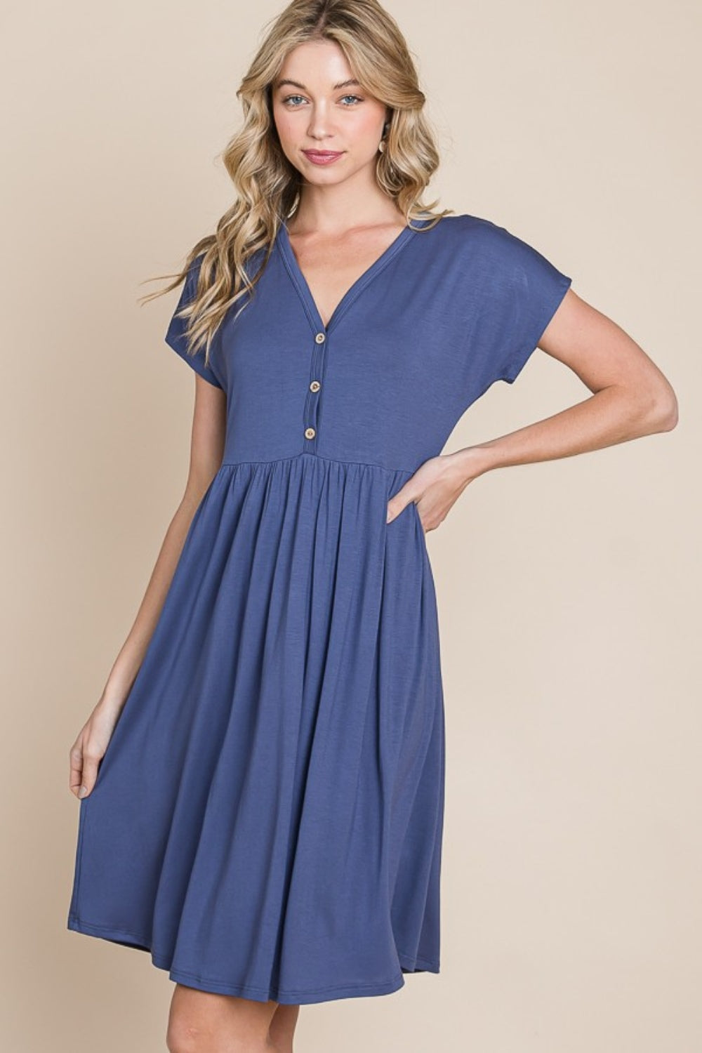 BOMBOM V-Neck Short Sleeve Dress - Charming Charlie