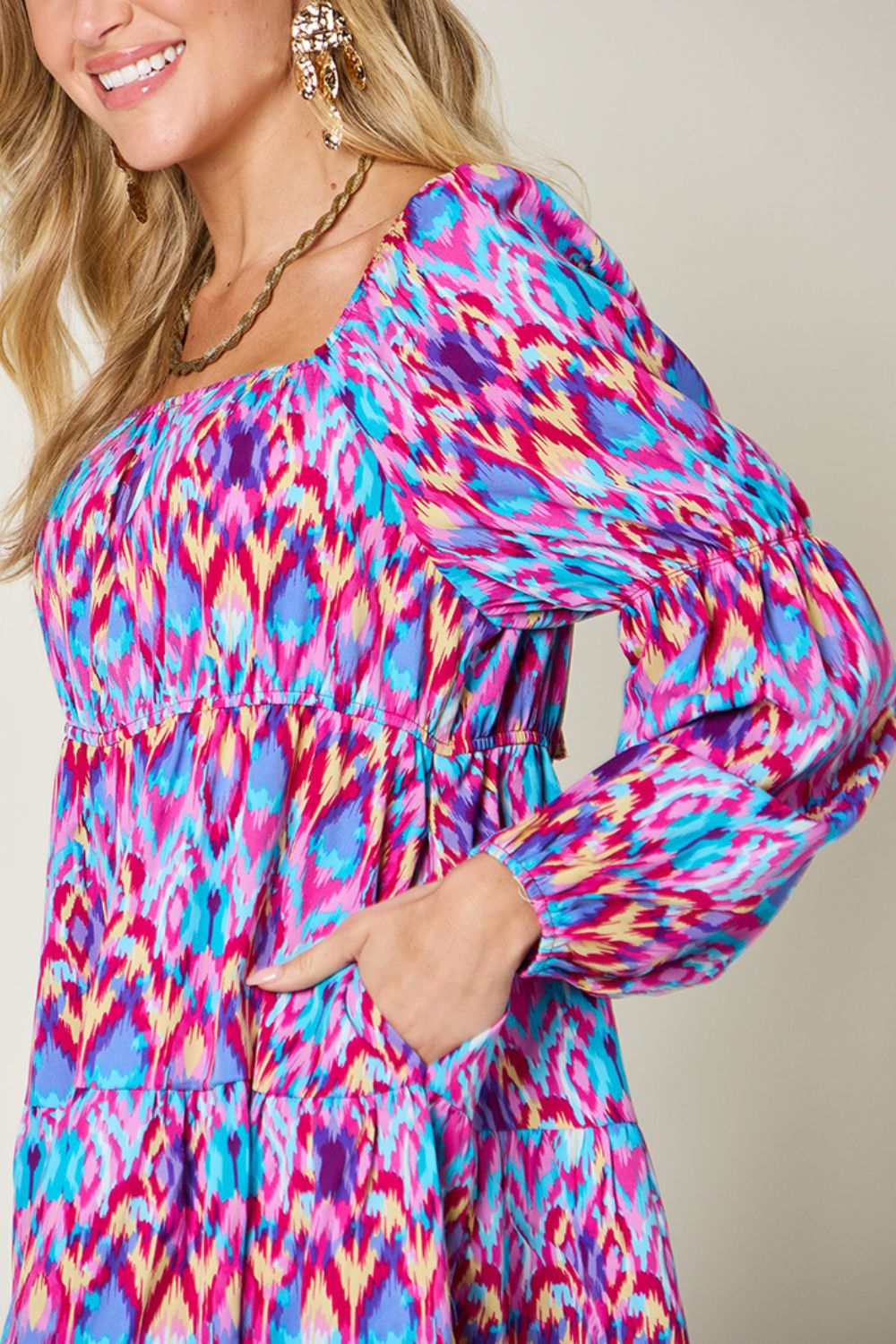 Double Take Full Size Printed Long Sleeve Dress - Charming Charlie