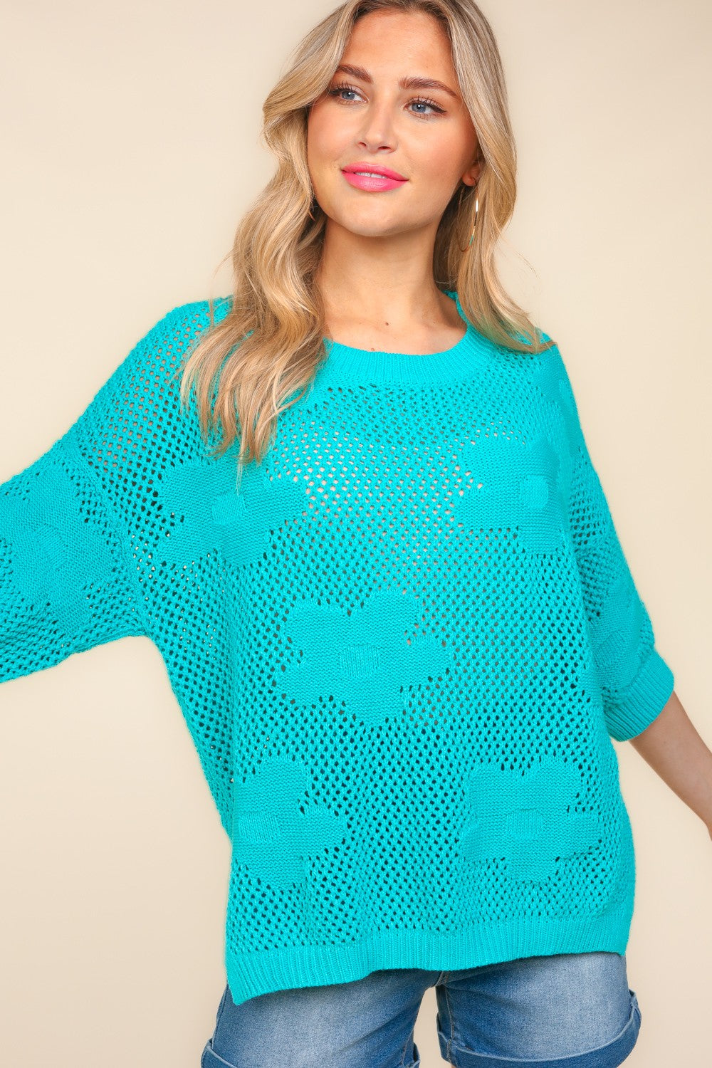 Haptics Floral Crochet Side Slit Knit Top - Charming Charlie