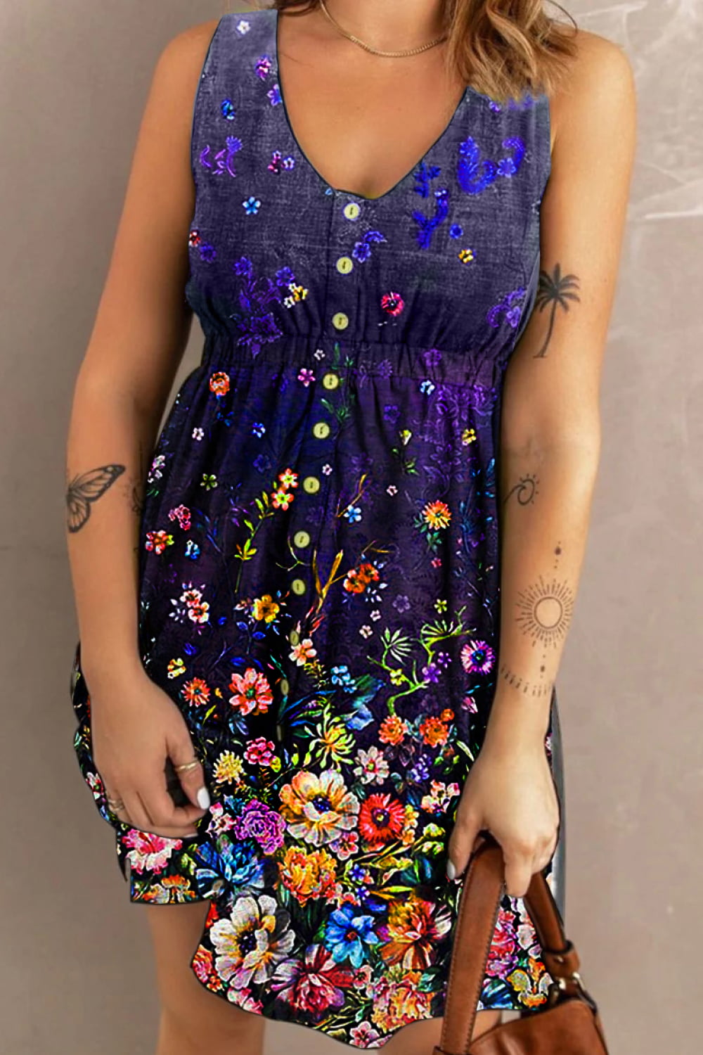 Double Take Scoop Neck Buttoned Sleeveless Magic Dress with Pockets - Charming Charlie