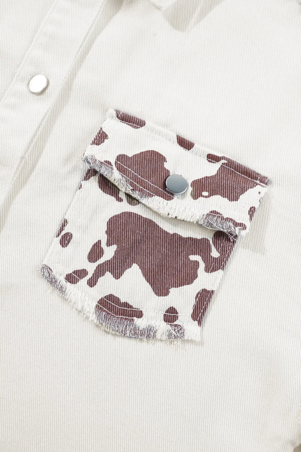 Raw Hem Animal Print Long Sleeve Denim Jacket - Charming Charlie