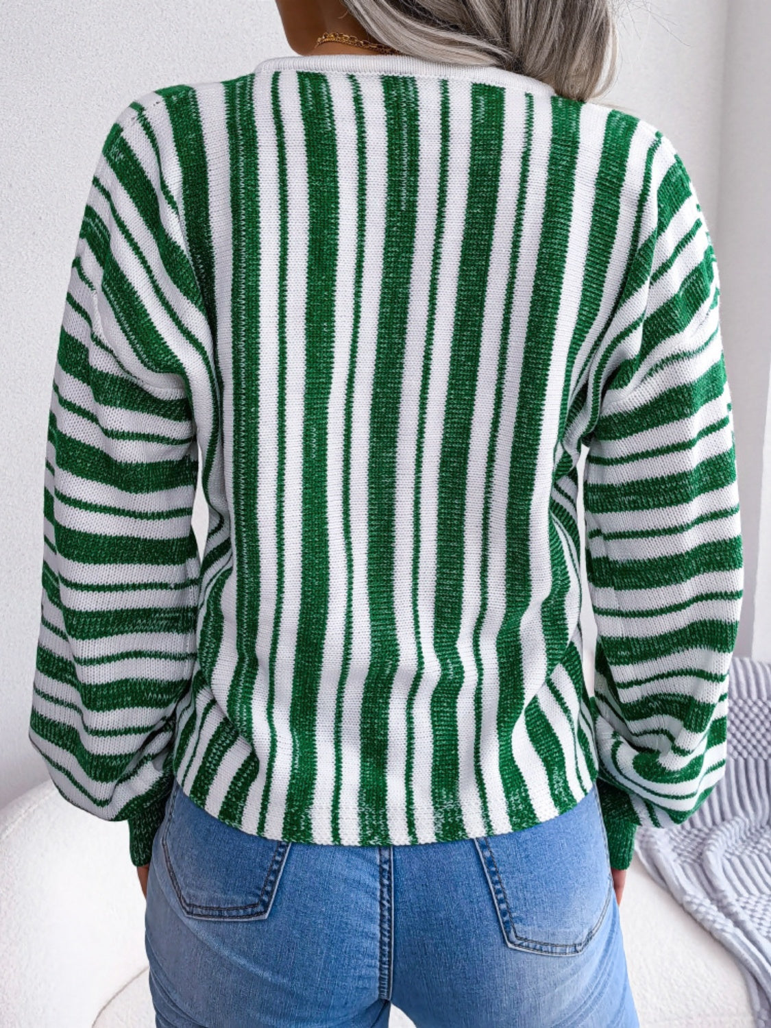 Striped Lace-Up Long Sleeve Sweater - Charming Charlie