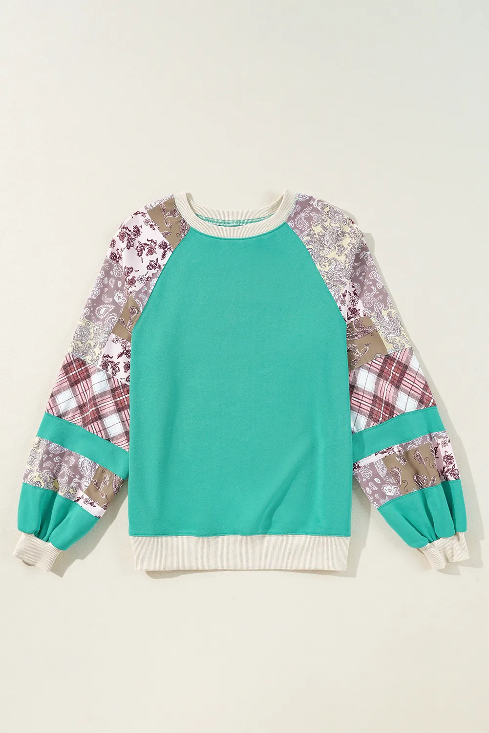 Printed Round Neck Long Sleeve Blouse - Charming Charlie