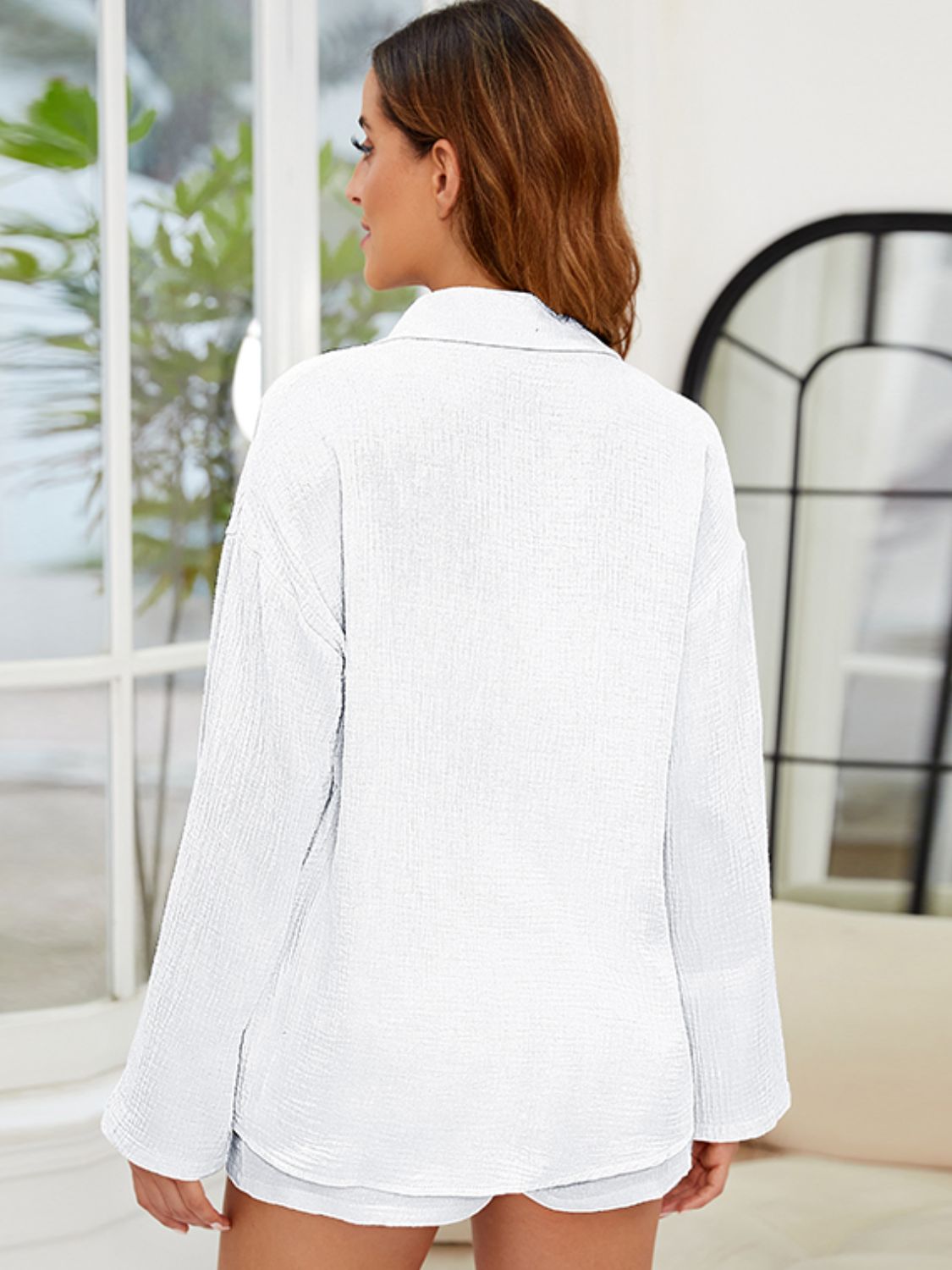 Button Up Long Sleeve Top and Shorts Set - Charming Charlie