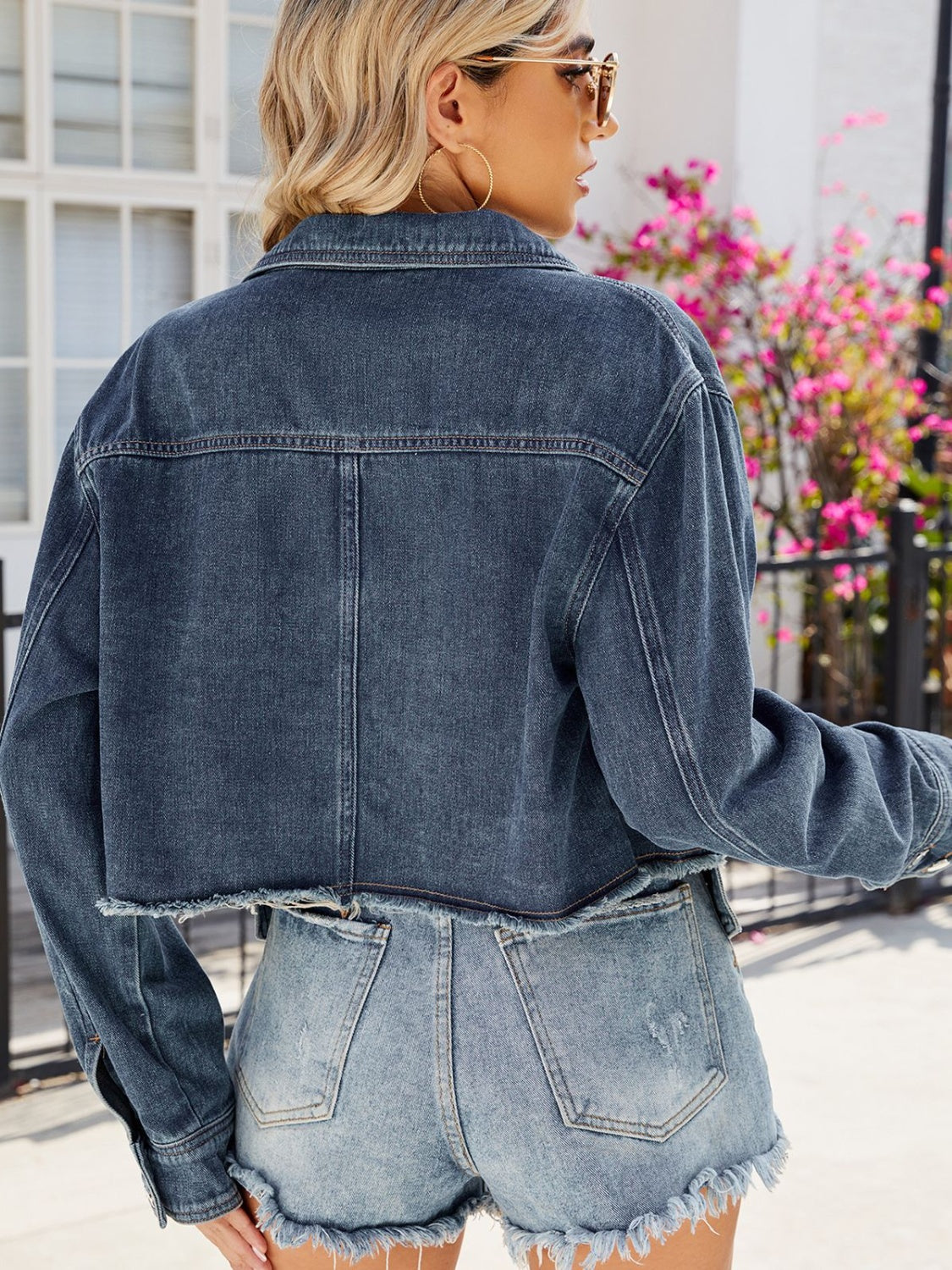 Button Up Long Sleeve Denim Jacket with Pockets - Charming Charlie