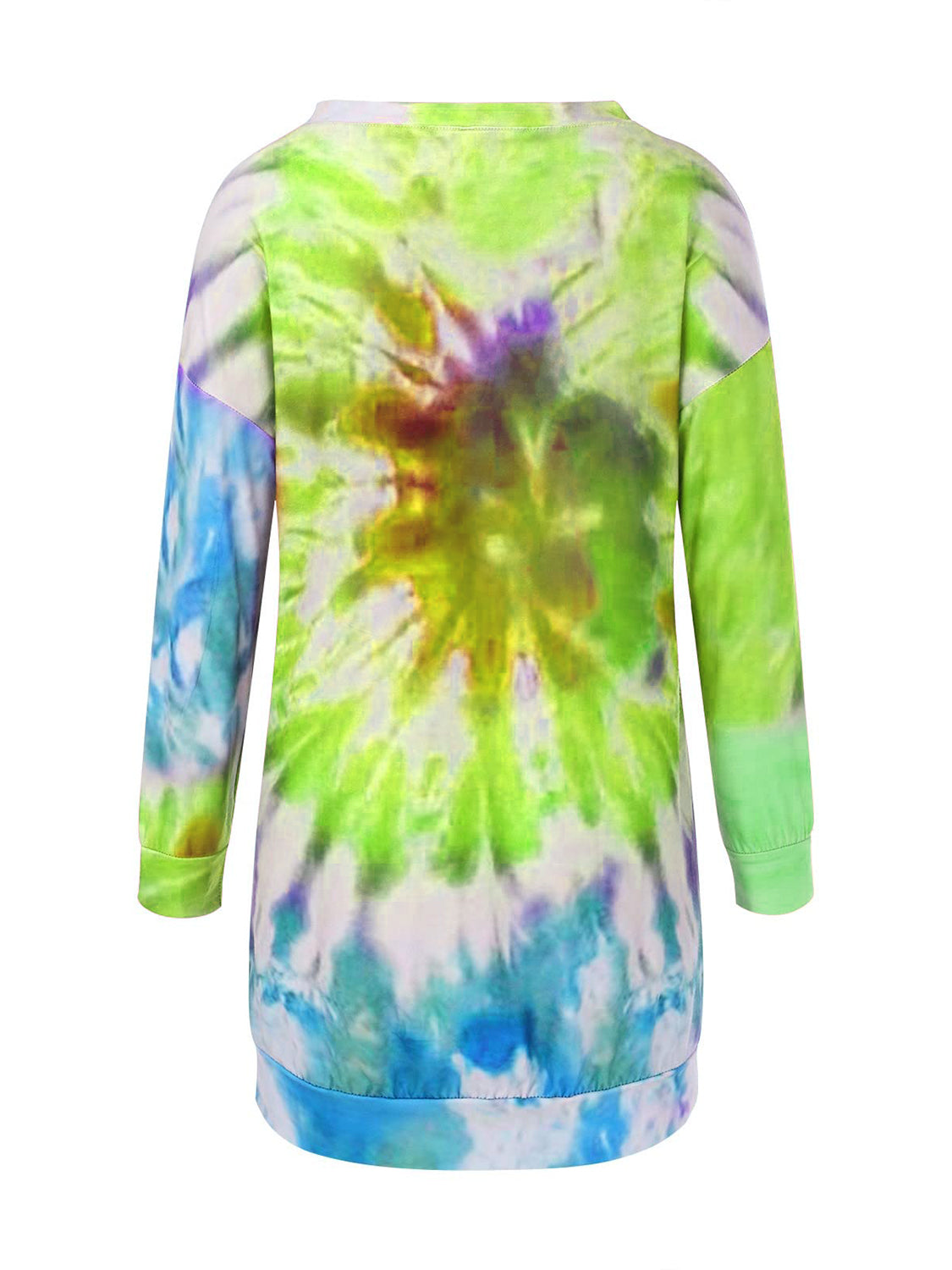 Full Size Tie-Dye Round Neck Long Sleeve Dress - Charming Charlie