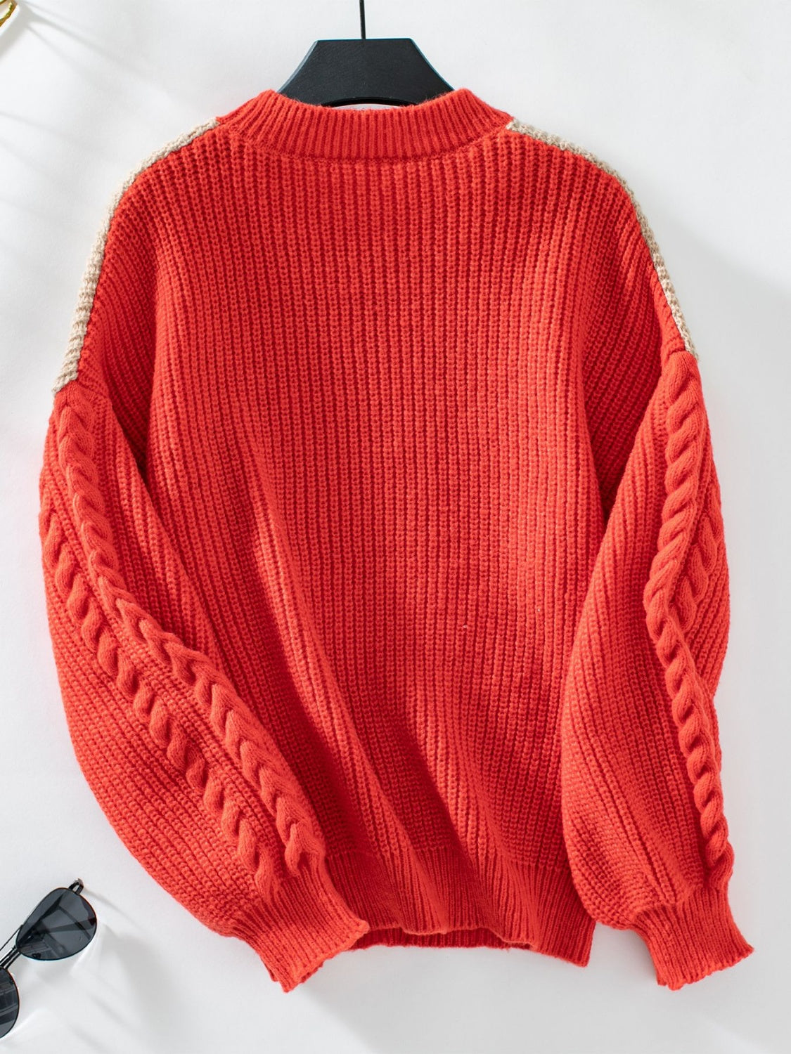 Contrast Round Neck Long Sleeve Sweater - Charming Charlie