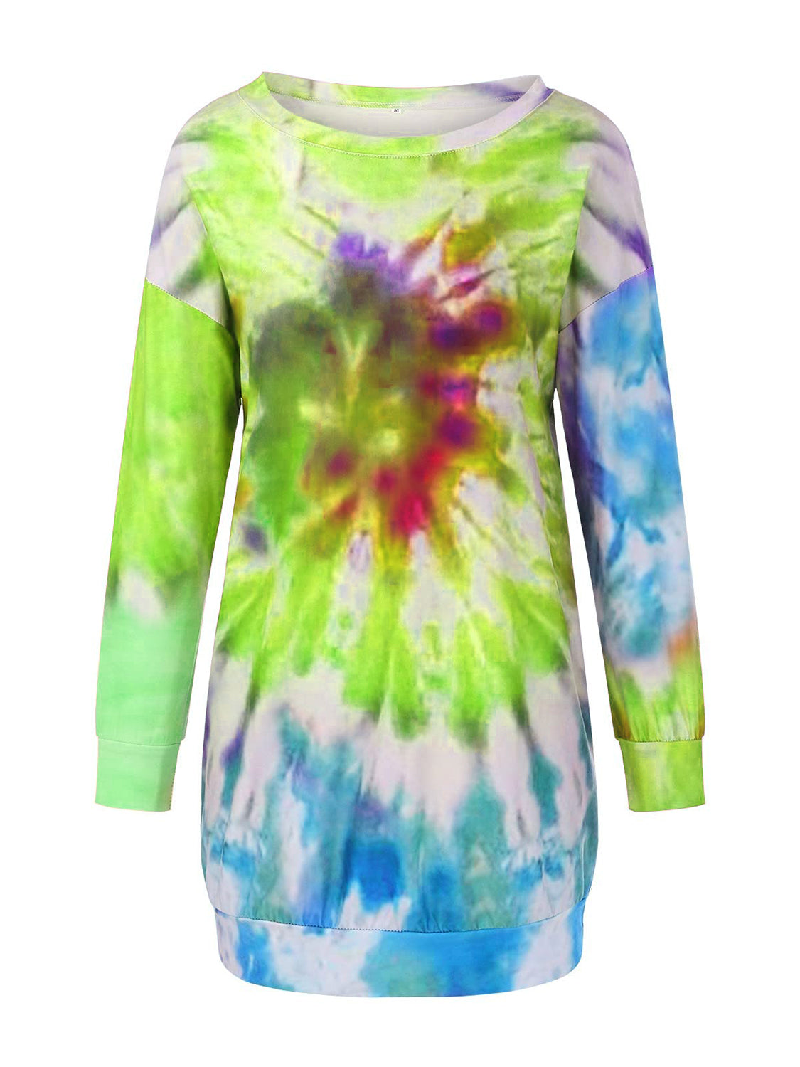 Full Size Tie-Dye Round Neck Long Sleeve Dress - Charming Charlie