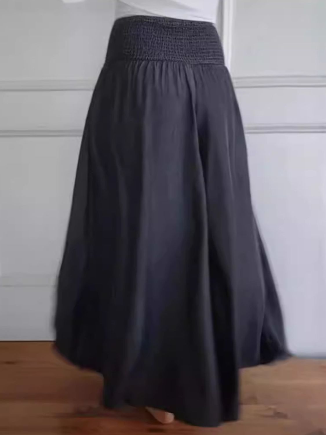 Full Size Smocked Wide Leg Pants with Pockets - Charming Charlie