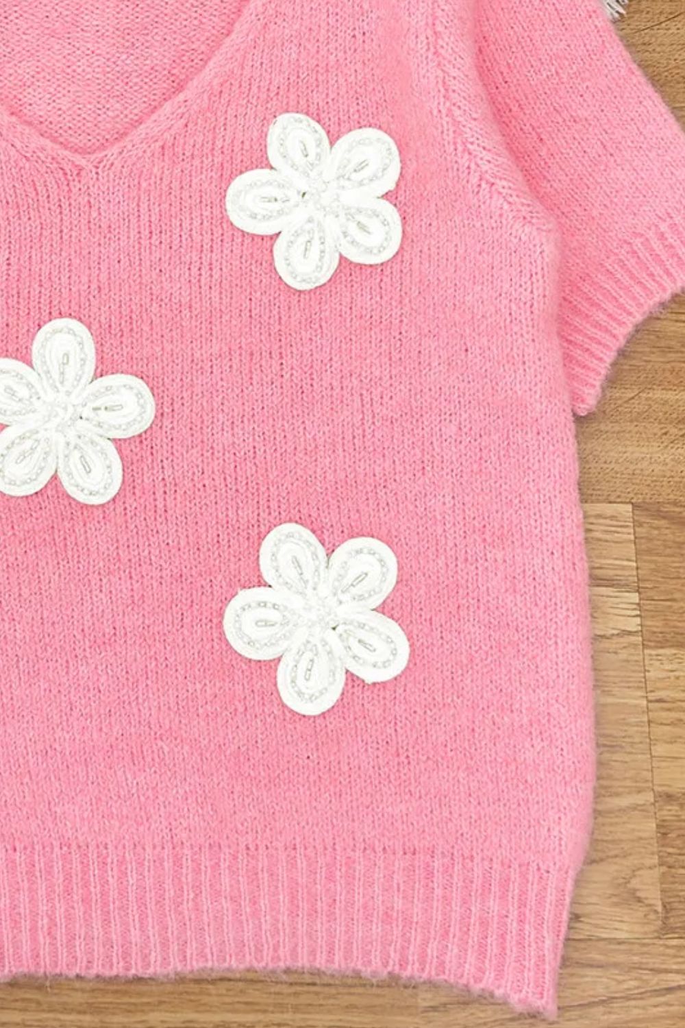 Flower V-Neck Short Sleeve Sweater - Charming Charlie