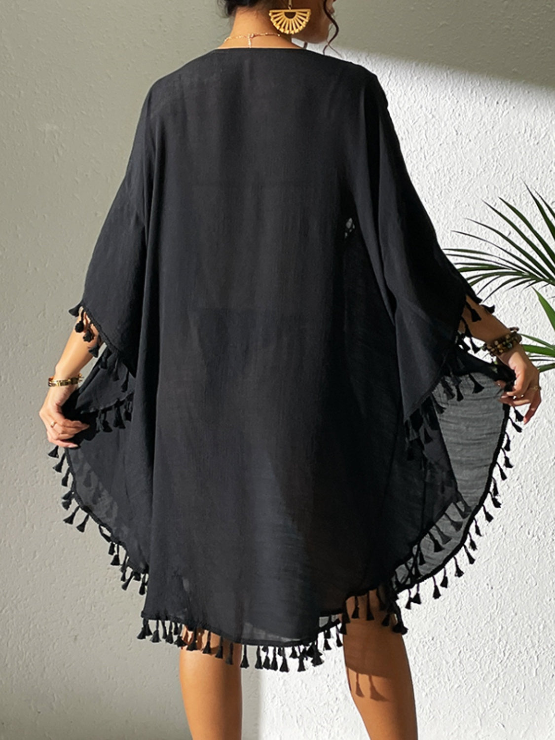Tassel Cutout Scoop Neck Cover-Up Dress - Charming Charlie