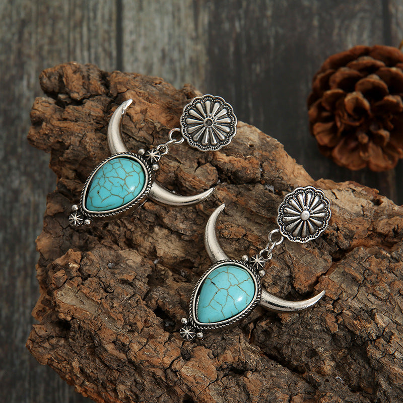 Artificial Turquoise Alloy Cow Head Earrings - Charming Charlie
