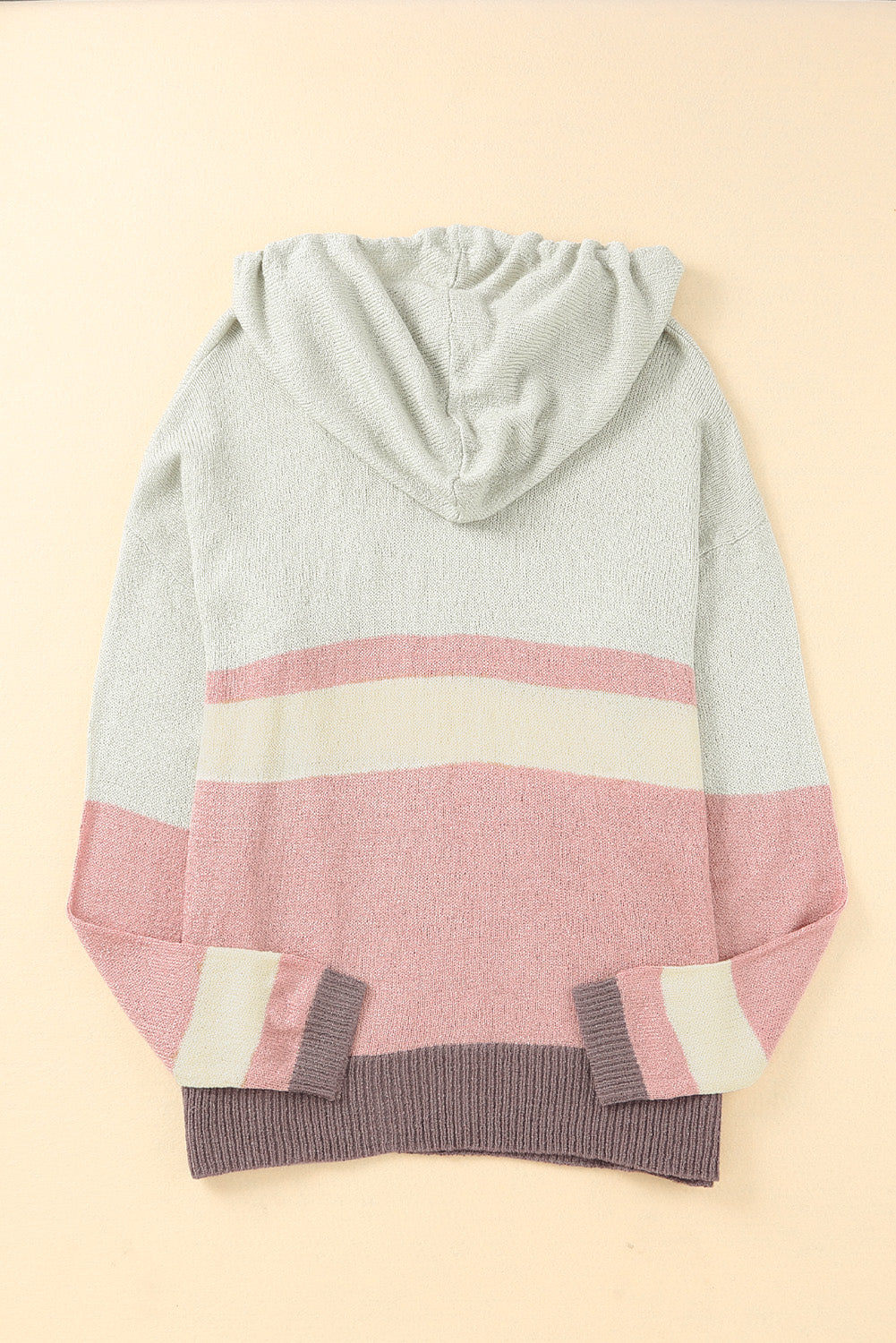Color Block Long Sleeve Drawstring Hooded Sweater - Charming Charlie