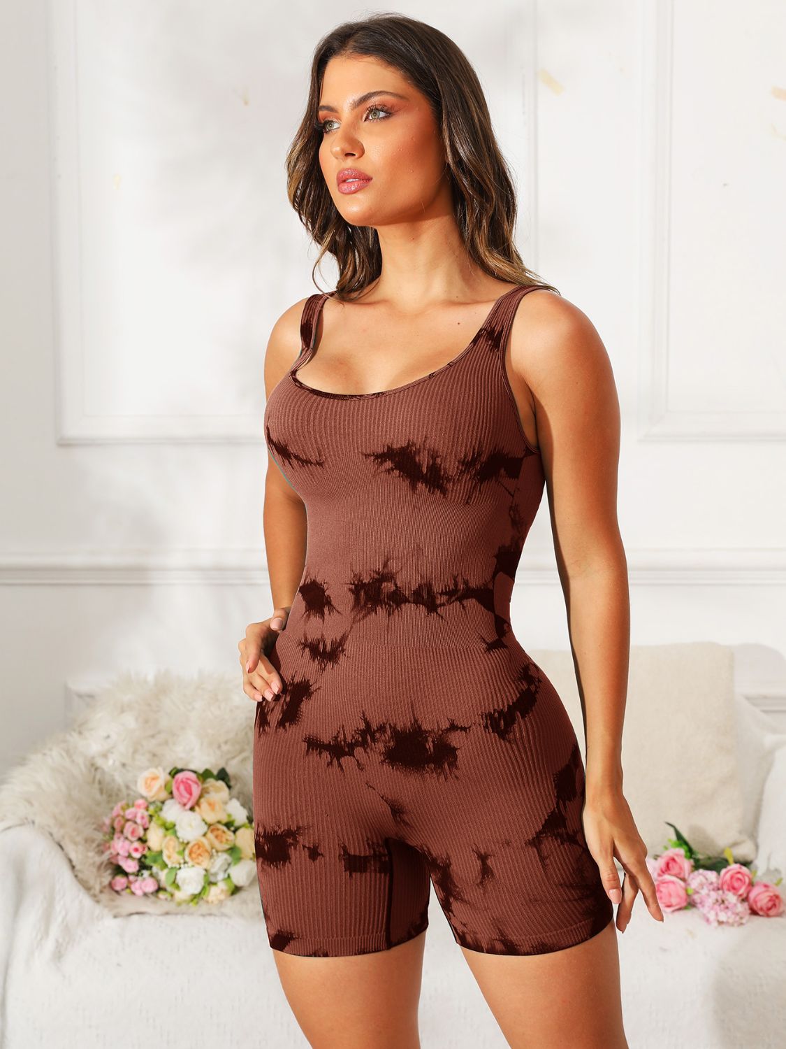 Tie-Dye Wide Strap Active Romper - Charming Charlie