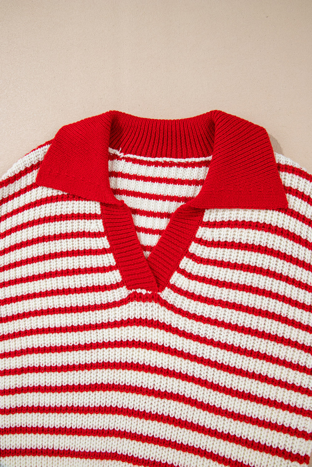 Striped Johnny Collar Long Sleeve Sweater - Charming Charlie