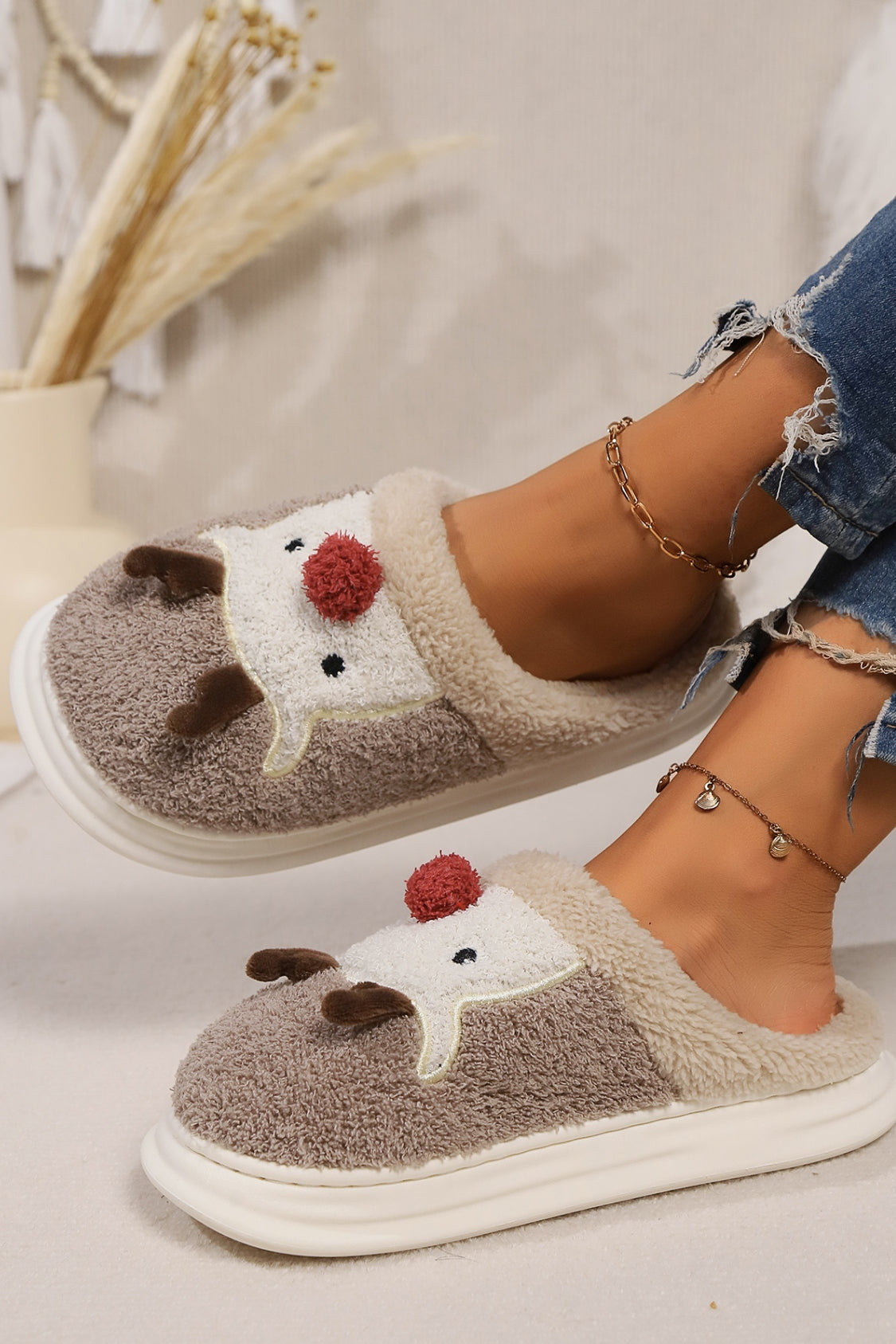 Elk Furry PVC Flat Slippers - Charming Charlie