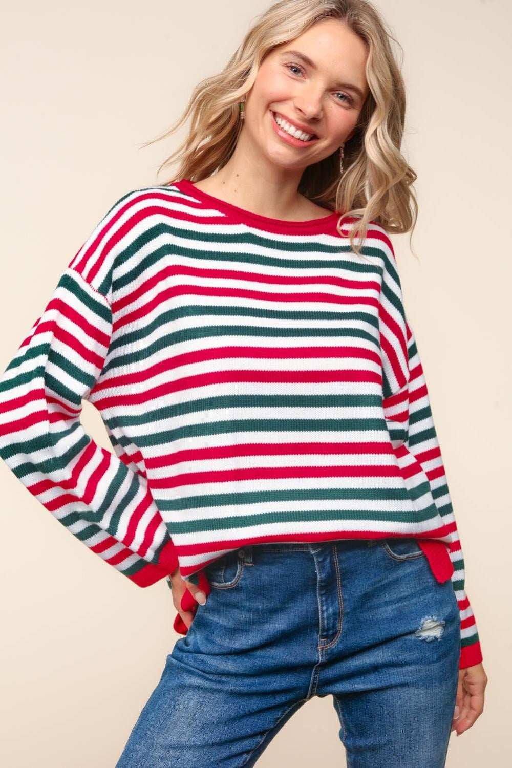 Haptics Full Size Striped Contrast Side Slit Knit Top - Charming Charlie