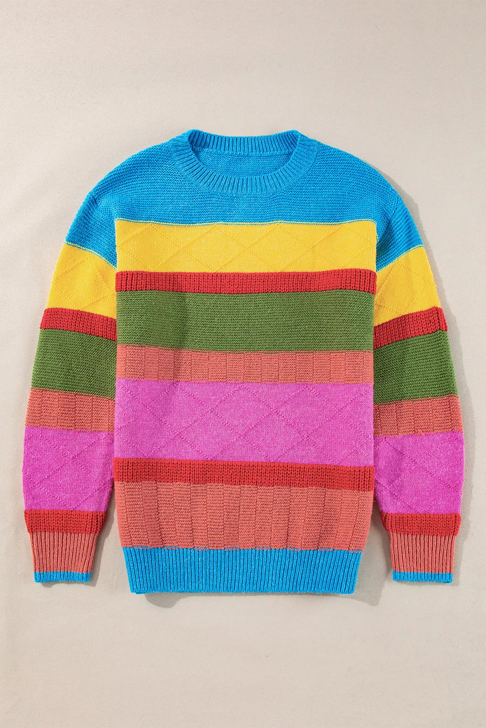 Contrast Round Neck Dropped Shoulder Sweater - Charming Charlie