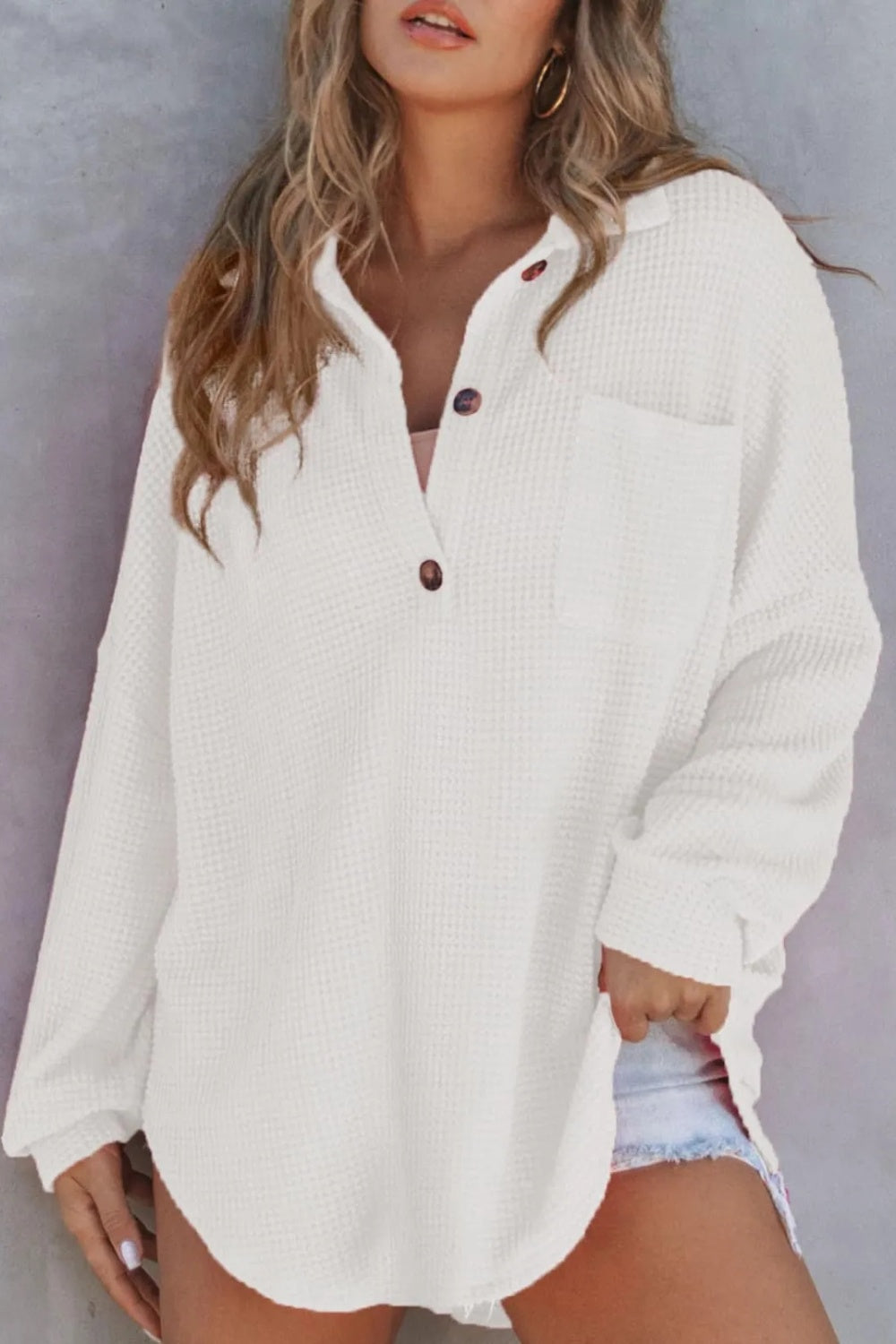 Half Button Long Sleeve Sweatshirt - Charming Charlie