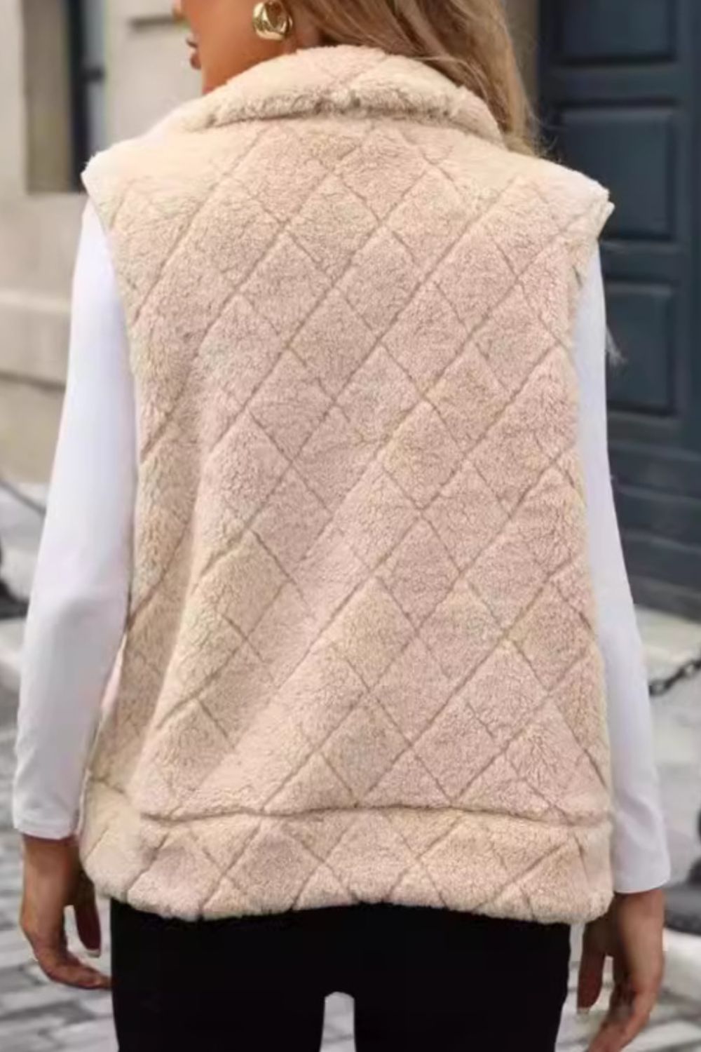 Fuzzy Plaid Texture Zip Up Vest Coat - Charming Charlie