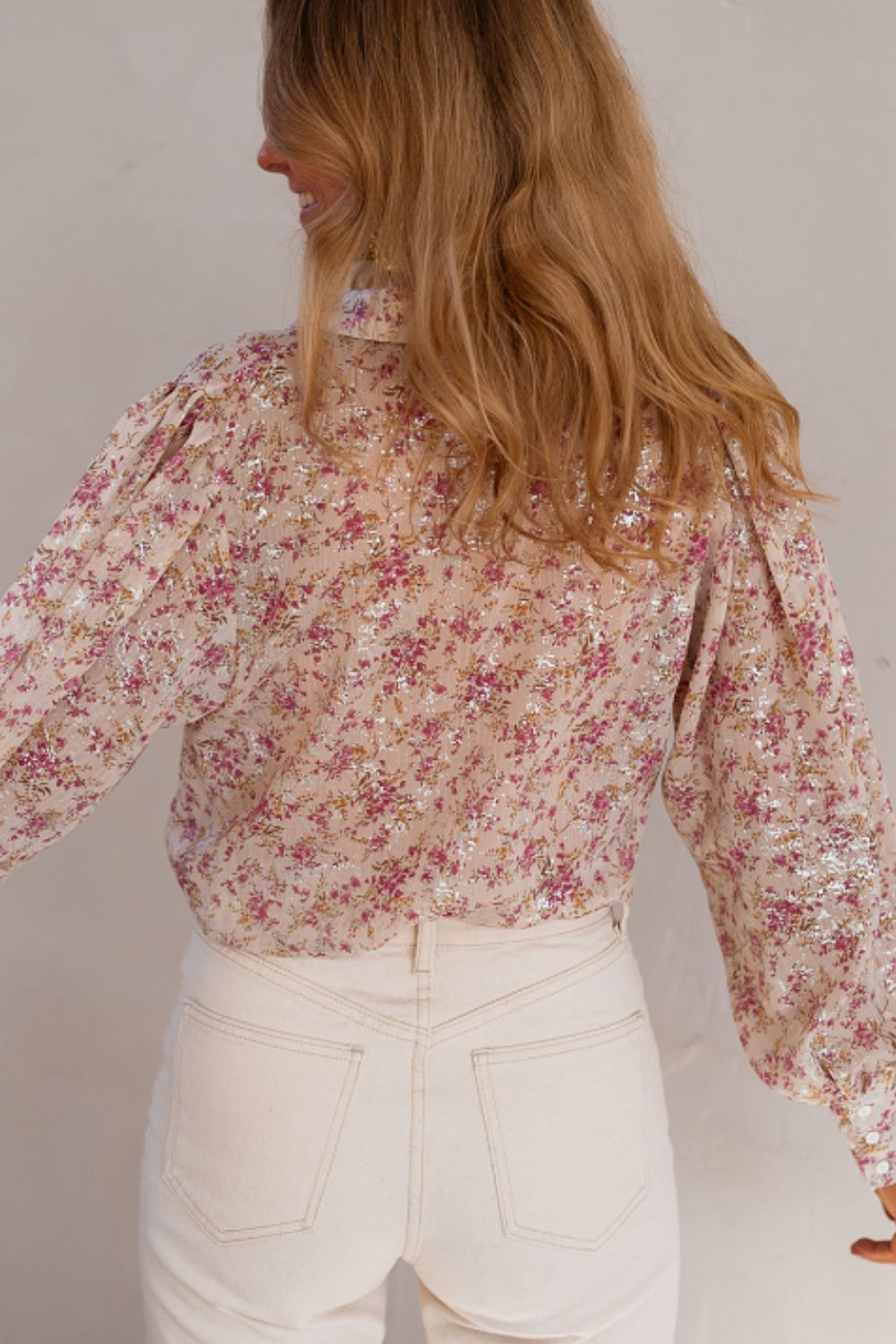 Printed Collared Neck Long Sleeve Shirt - Charming Charlie