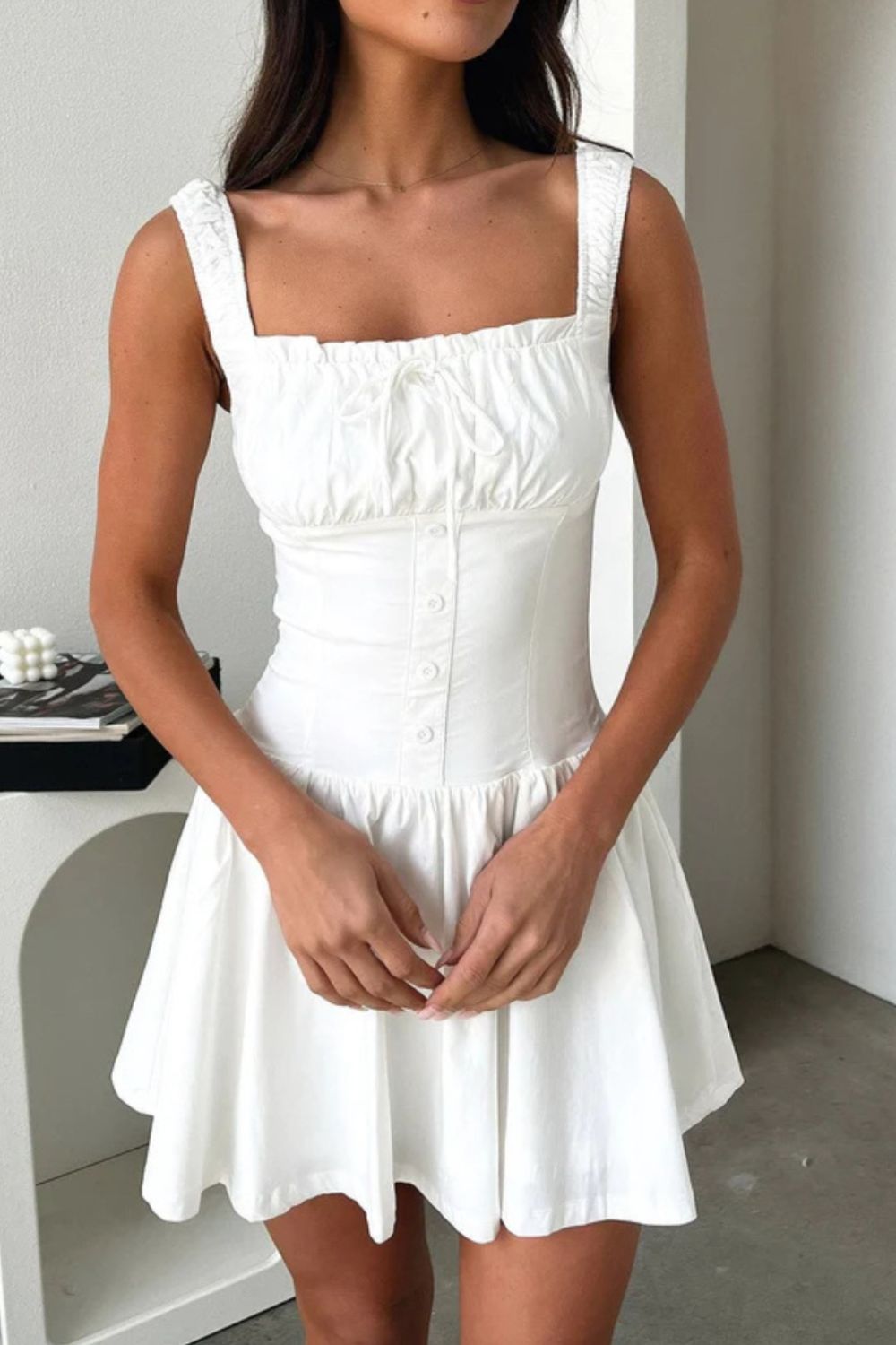 Decorative Button Square Neck Cami Dress - Charming Charlie