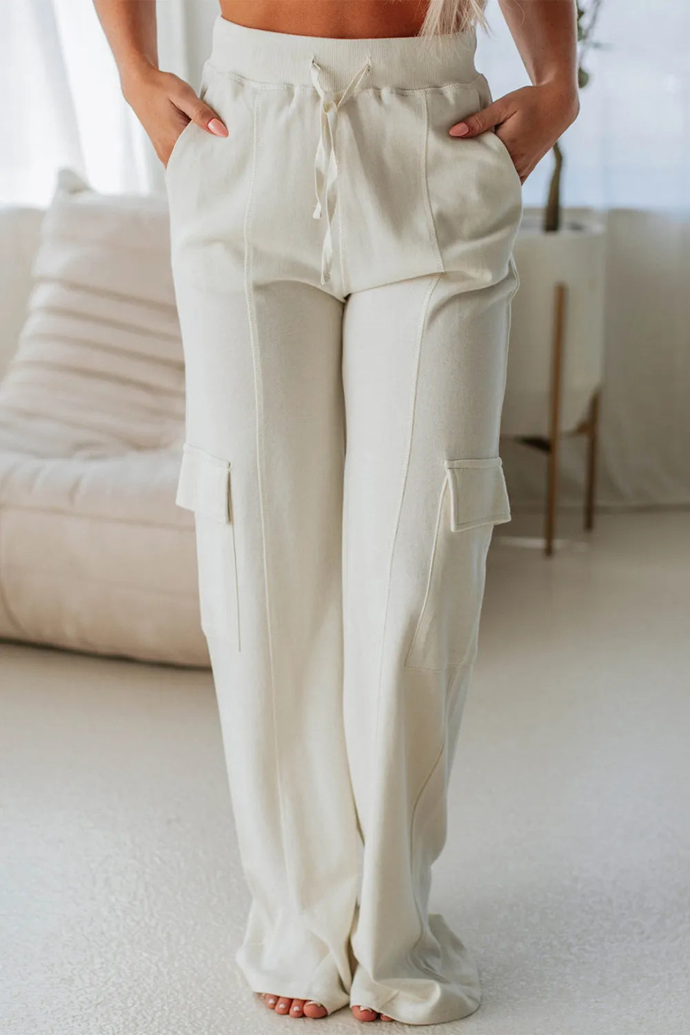 Drawstring High Waist Pants with Pockets - Charming Charlie