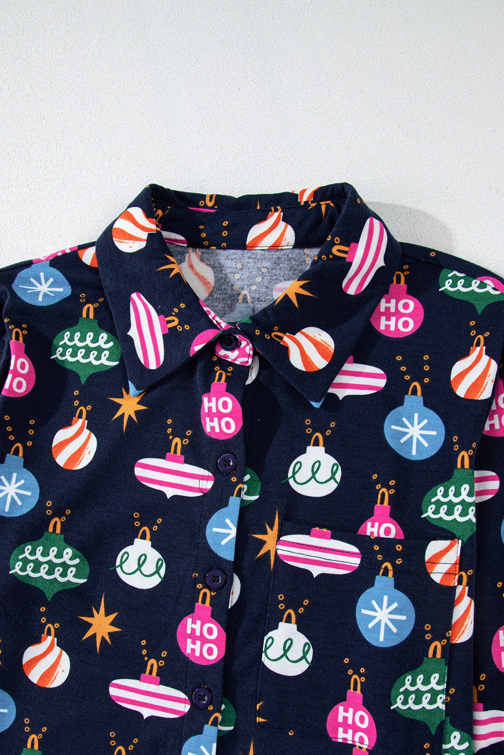 Christmas Lights Print Collared Neck Top and Pants Set - Charming Charlie