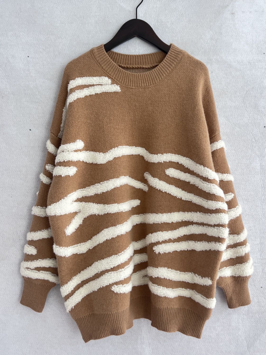 Contrast Round Neck Long Sleeve Sweater - Charming Charlie