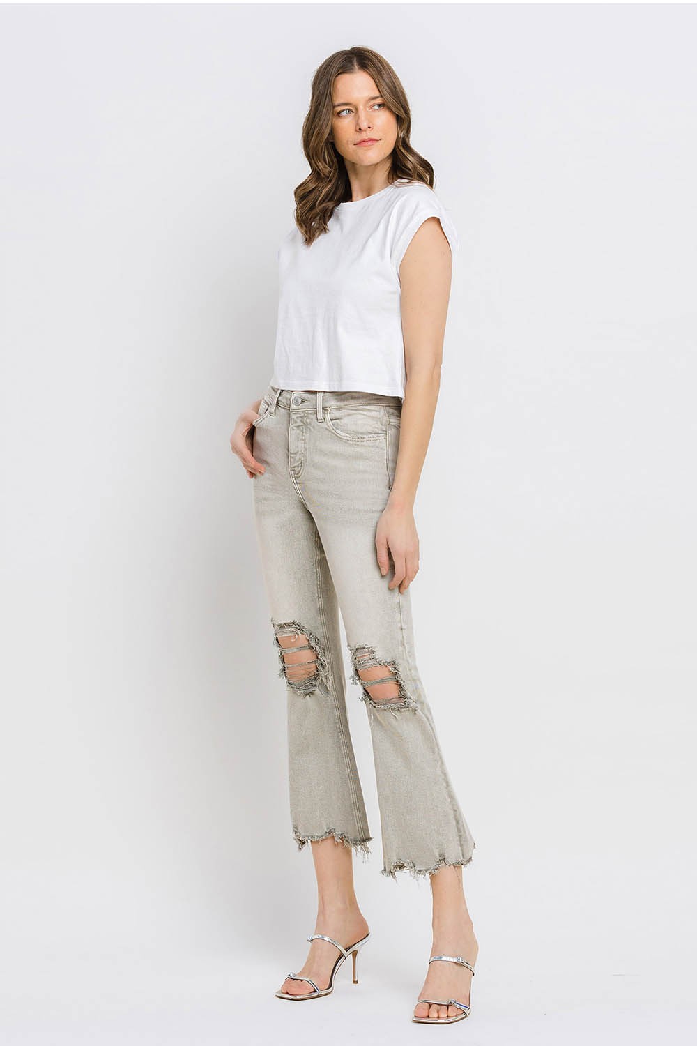 Lovervet Distressed Raw Hem Cropped Flare Jeans - Charming Charlie