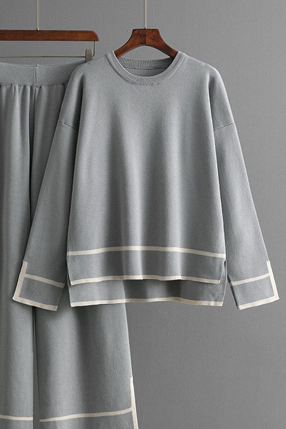 High-Low Round Neck Top and Pants Sweater Set - Charming Charlie