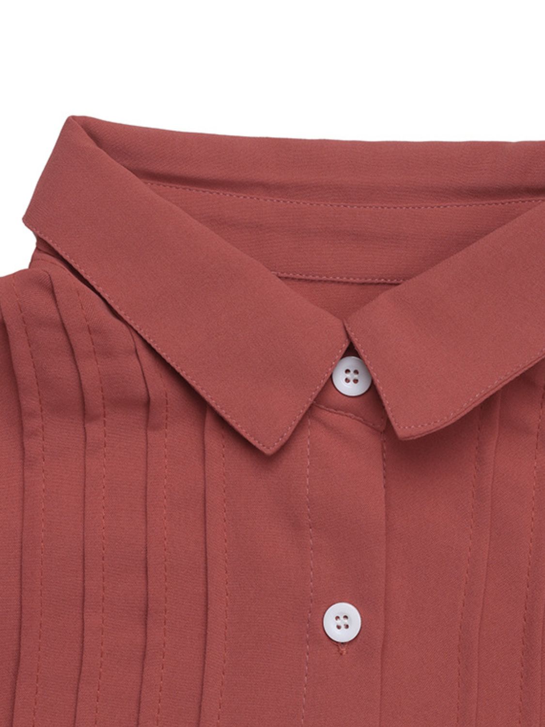 Perfee Ruched Collared Neck Long Sleeve Shirt - Charming Charlie