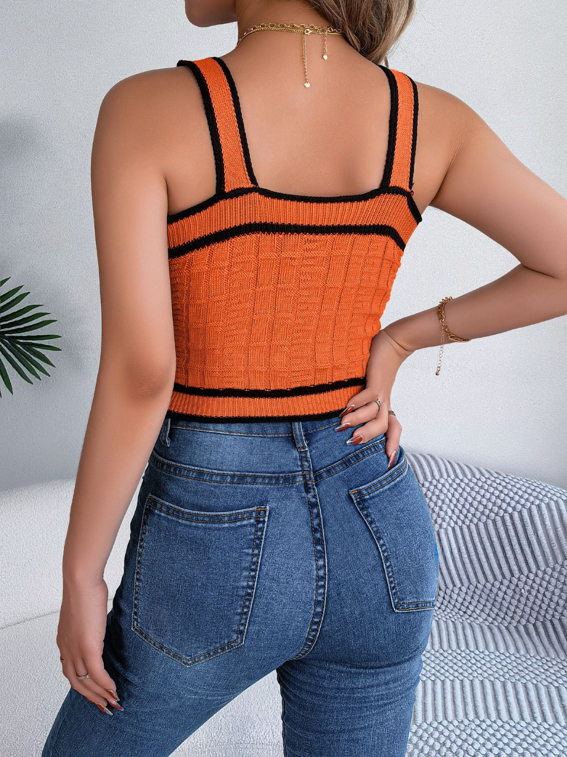 Decorative Button Wide Strap Knit Cami - Charming Charlie