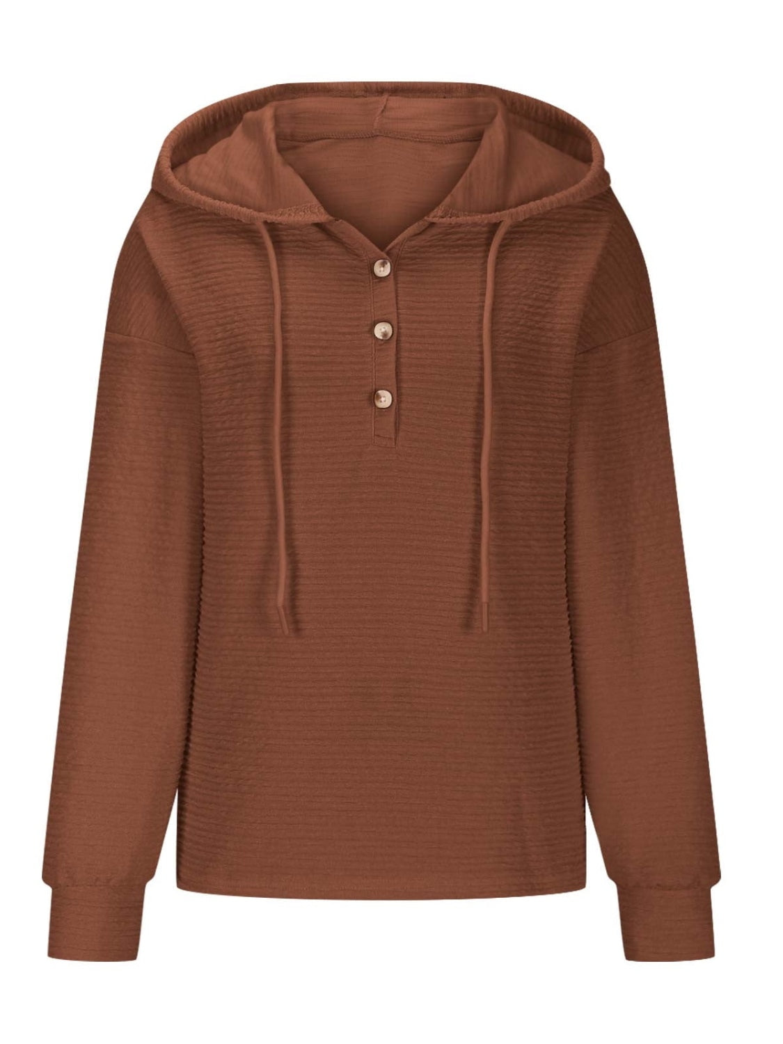 Drawstring Quarter Button Long Sleeve Hoodie - Charming Charlie