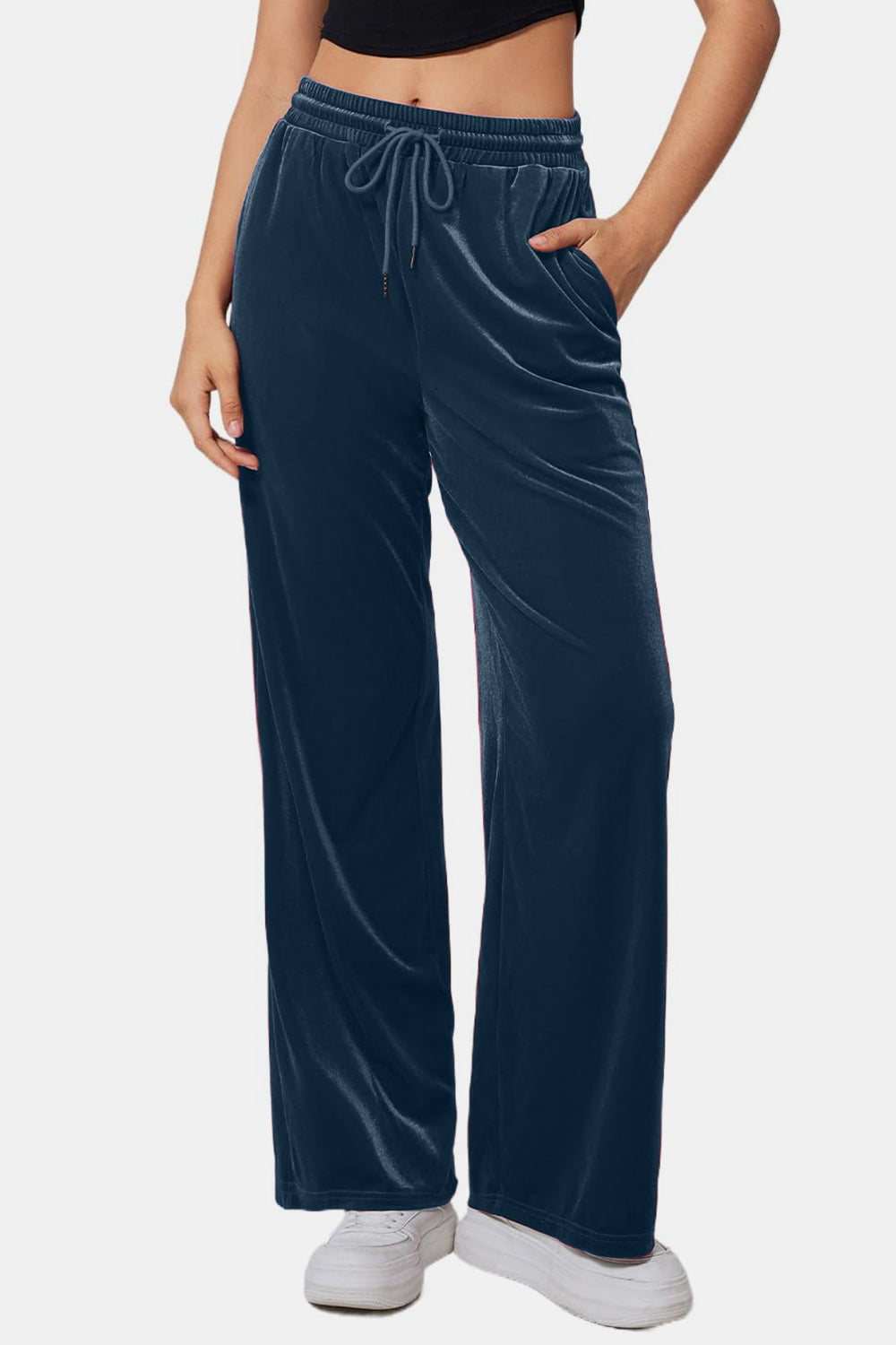 Drawstring Elastic Waist Straight Leg Pants - Charming Charlie