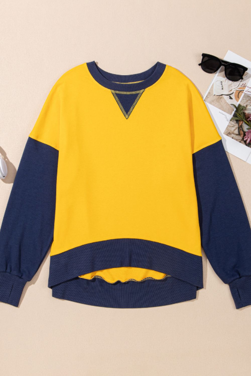 Color Block Round Neck Long Sleeve Sweatshirt - Charming Charlie
