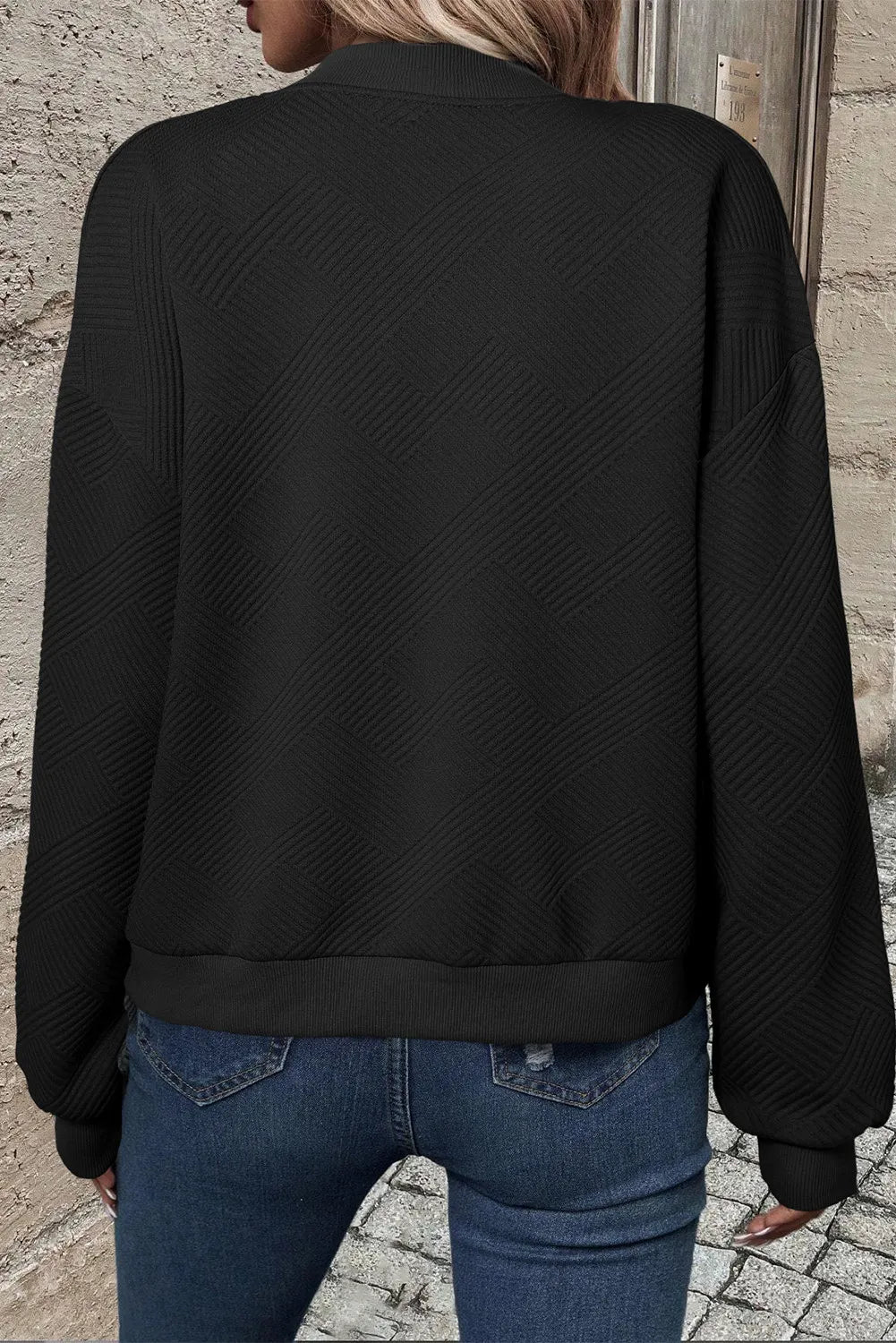 Textured Zip Up Baseball Collar Jacket - Charming Charlie