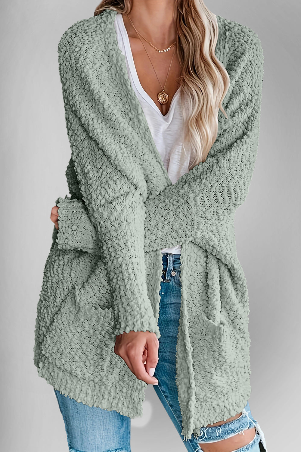 Double Take Pocketed Open Front Long Sleeve Cardigan - Charming Charlie