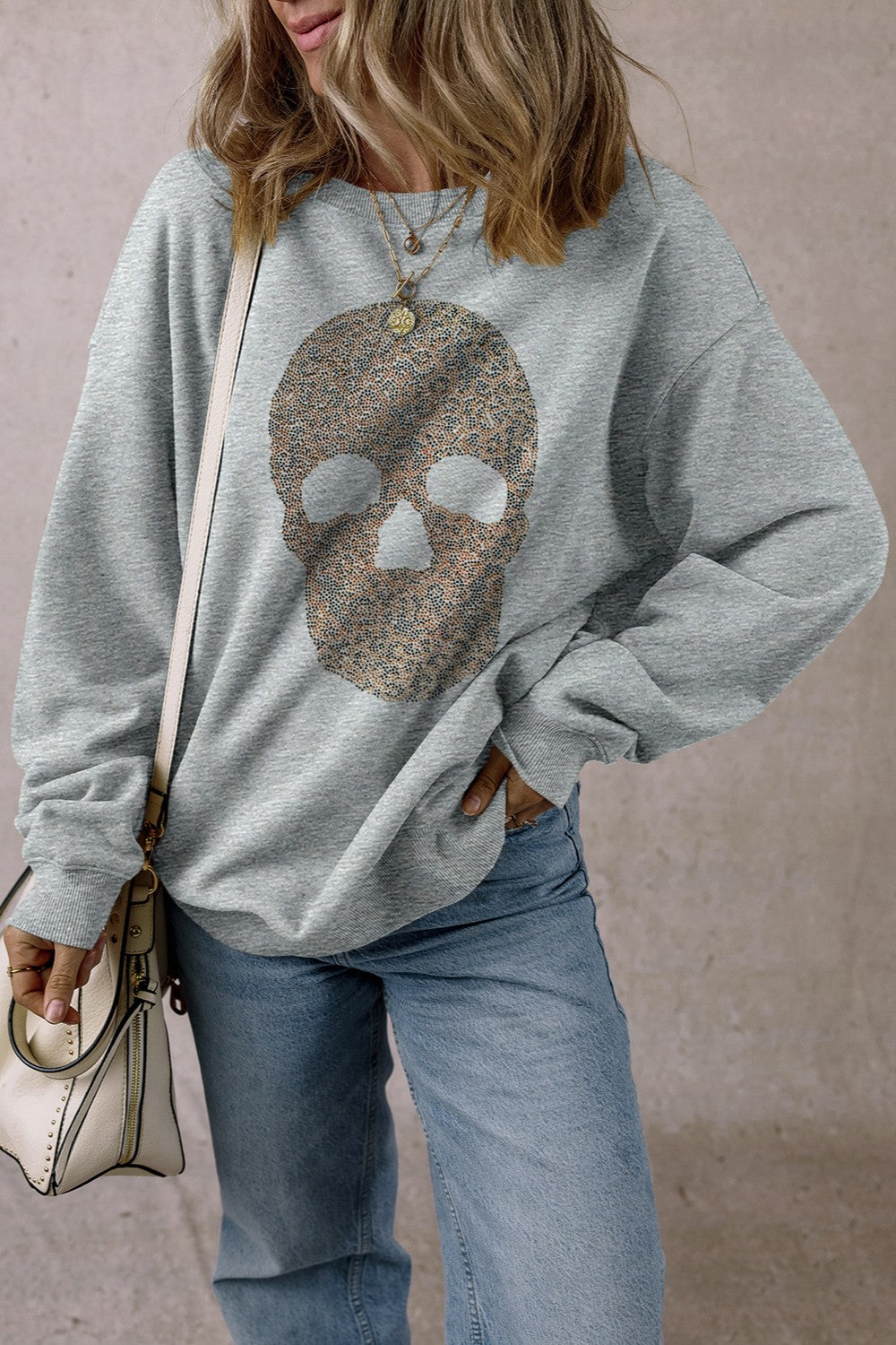 Skull Round Neck Long Sleeve Sweatshirt - Charming Charlie