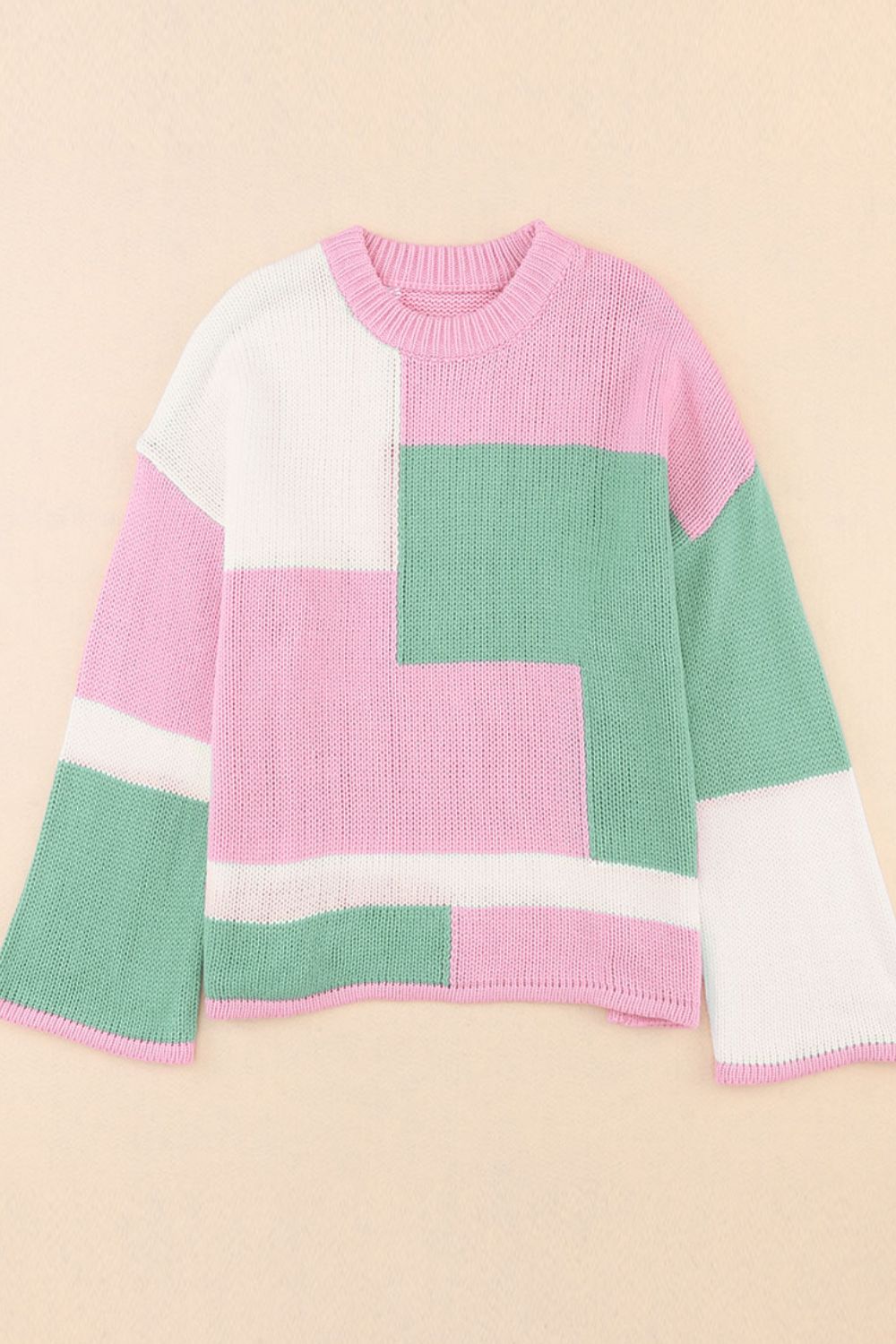 Color Block Round Neck Drop Shoulder Sweater - Charming Charlie