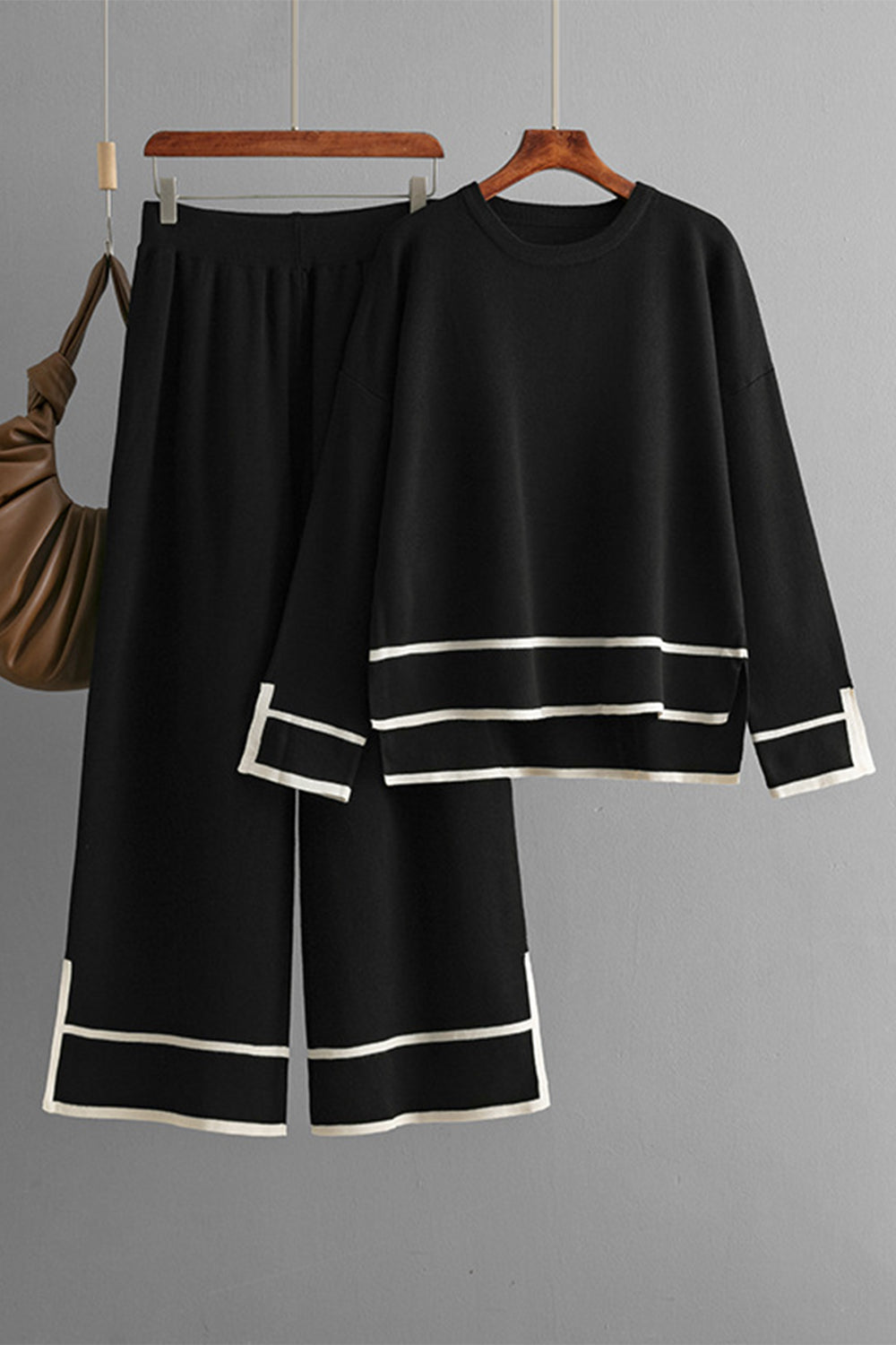 High-Low Round Neck Top and Pants Sweater Set - Charming Charlie