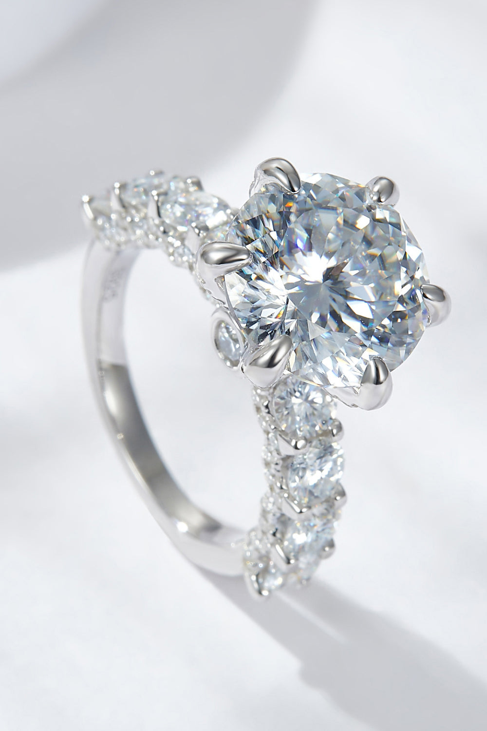 3-Carat Moissanite Platinum-Plated Side Stone Ring - Charming Charlie