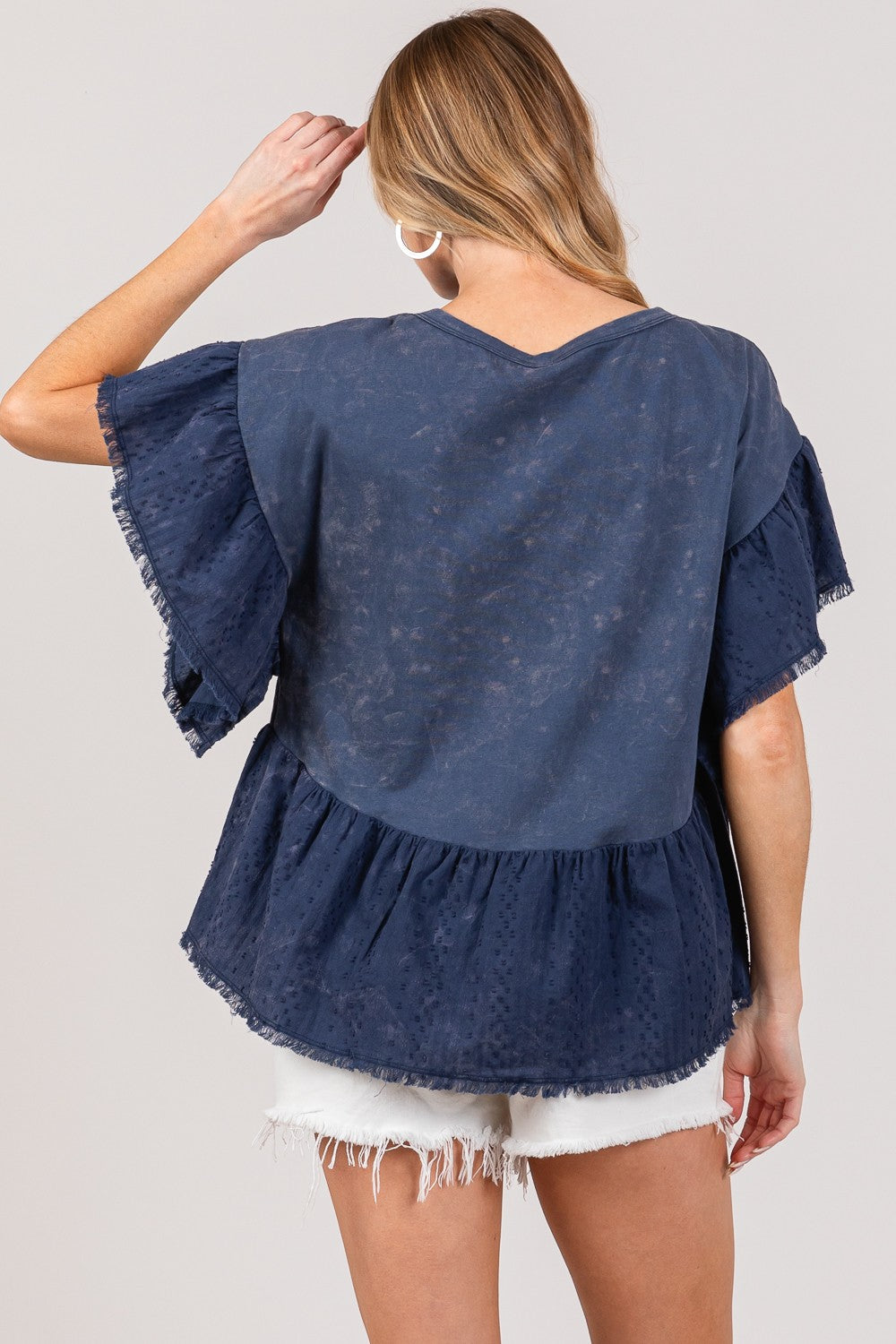 SAGE + FIG Ruffle Sleeve Washed Short Sleeve Blouse - Charming Charlie