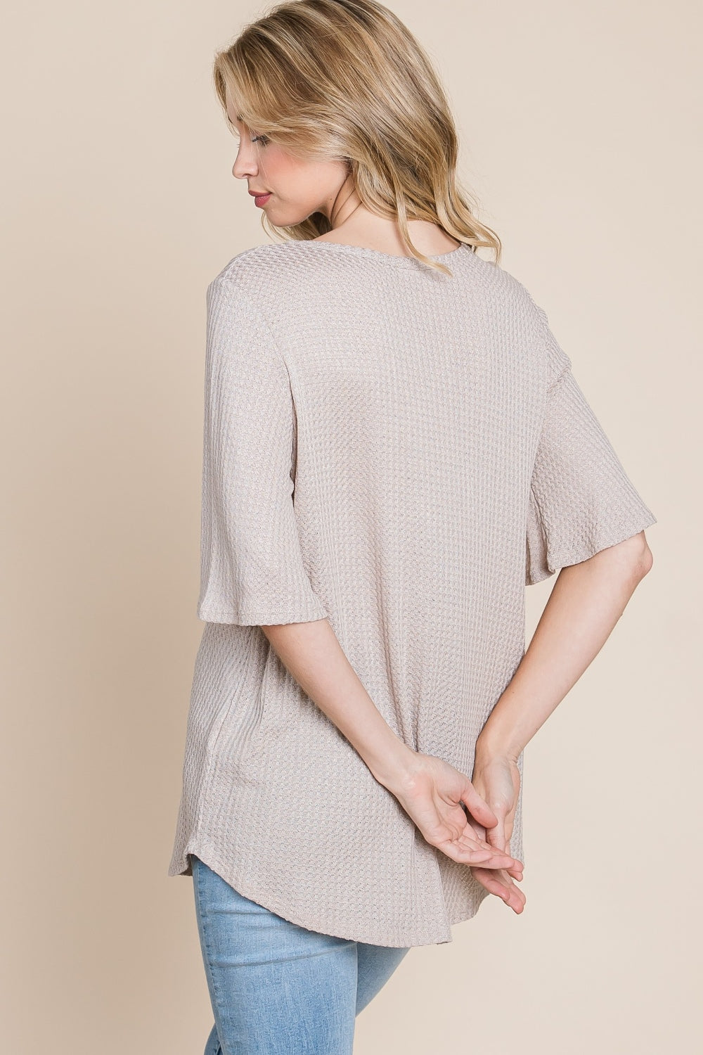 BOMBOM Round Neck Waffle Knit T-Shirt - Charming Charlie
