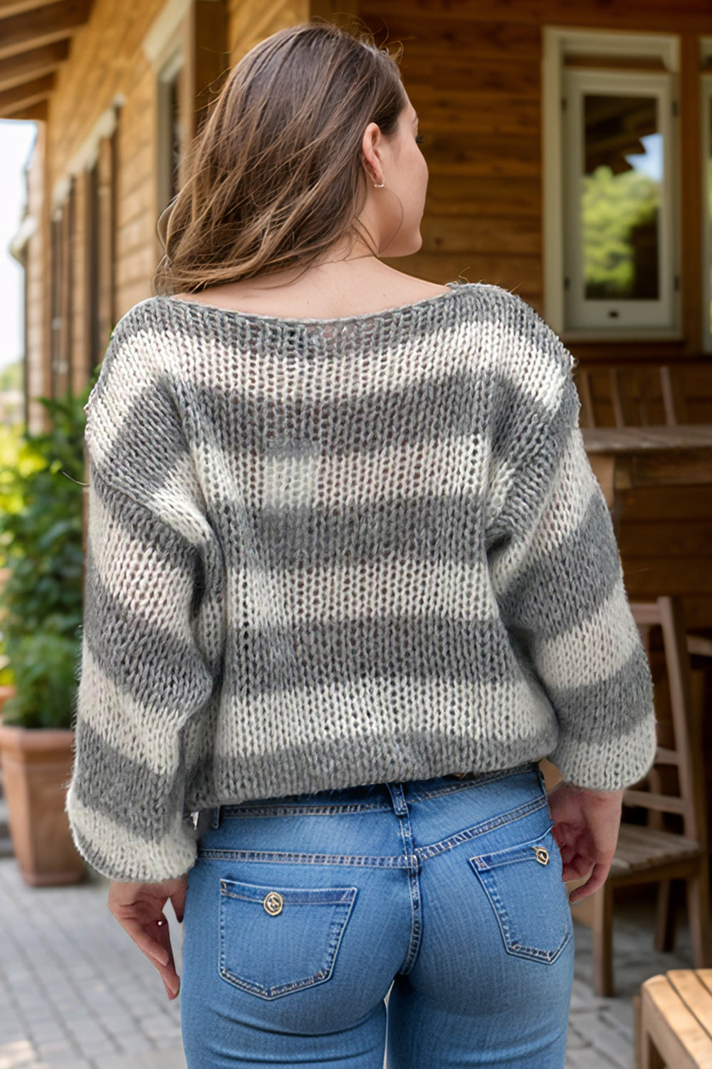 Striped Boat Neck Long Sleeve Sweater - Charming Charlie