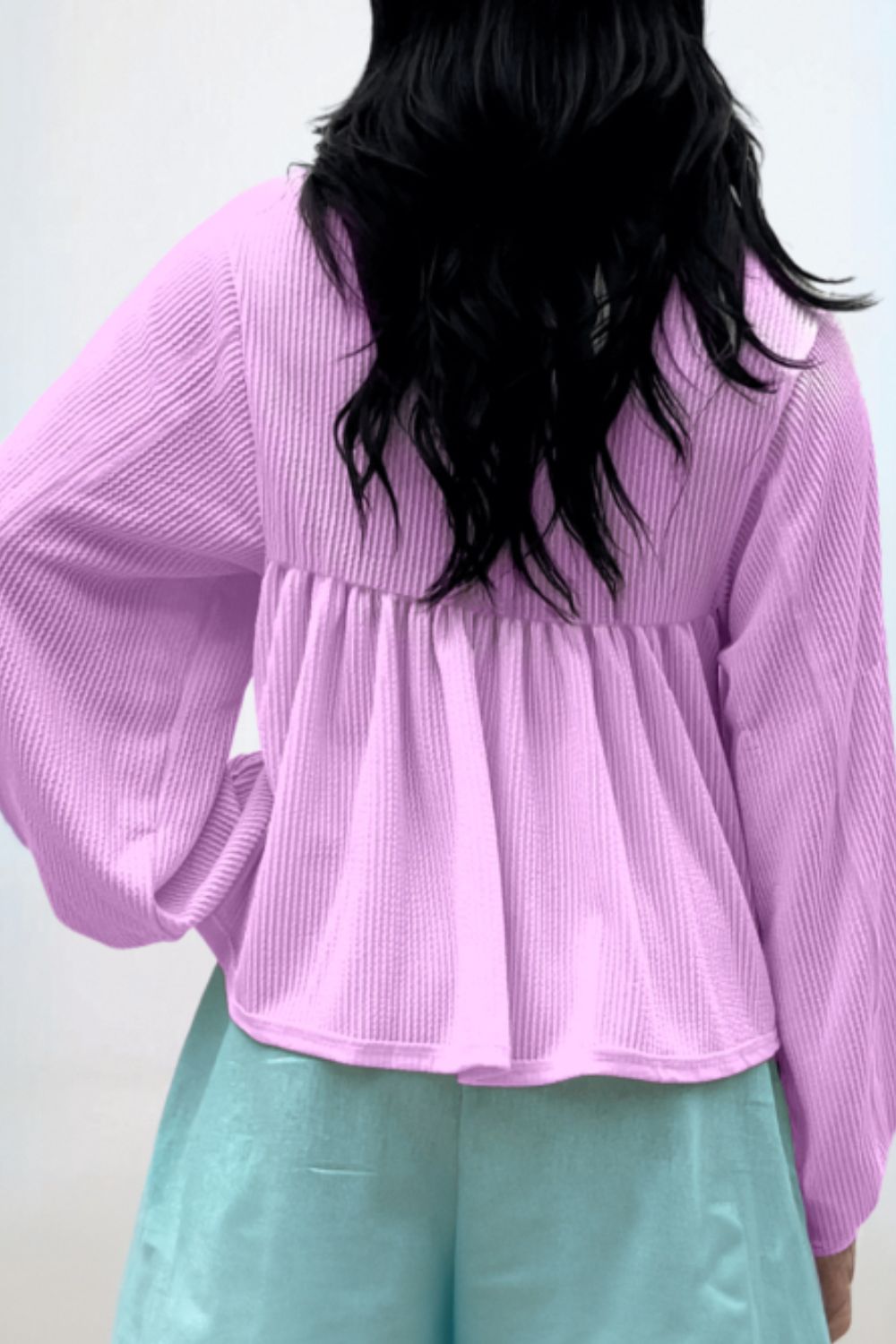 Corded Johnny Collar Long Sleeve Babydoll Blouse - Charming Charlie