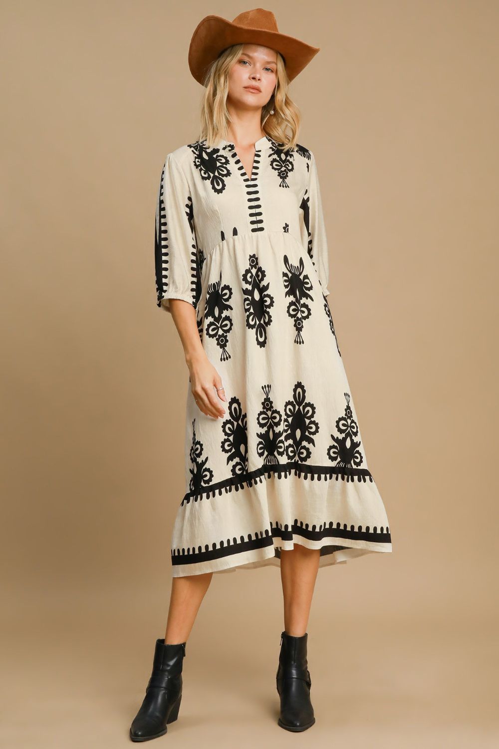 Umgee Printed Notched Midi Dress - Charming Charlie