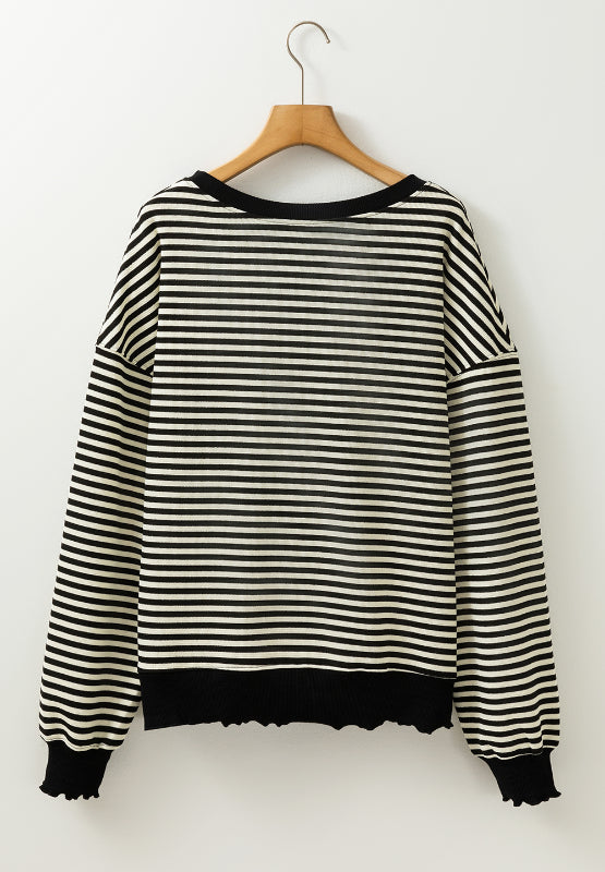 Striped Round Neck Long Sleeve Sweatshirt - Charming Charlie